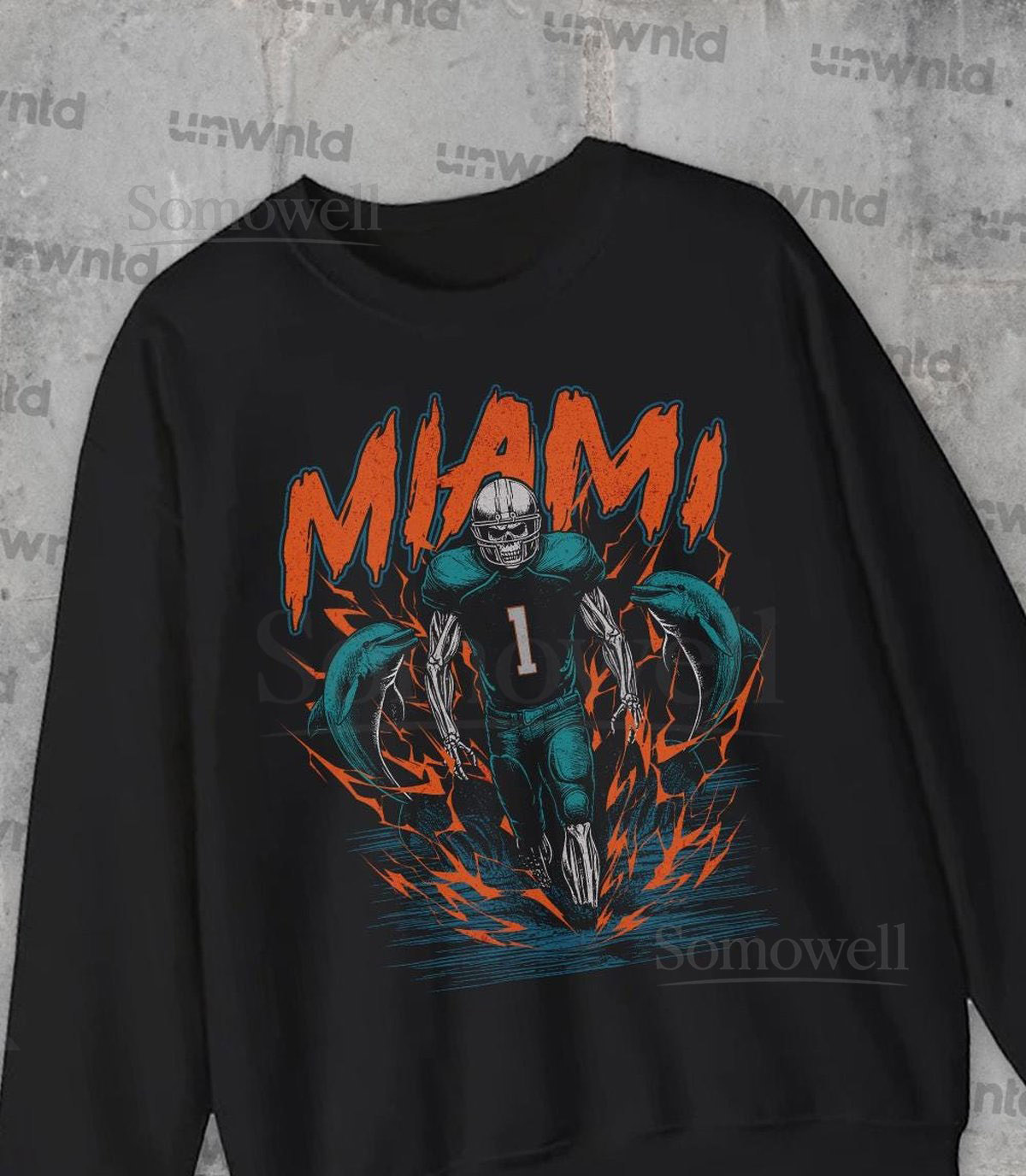 Miami Football Sweatshirt - Graphic Crewnecks - Skeleton - Gift Shirt - Bootleg Shirt - Vintage - Skeleton Crewnecks - Dolphins_451