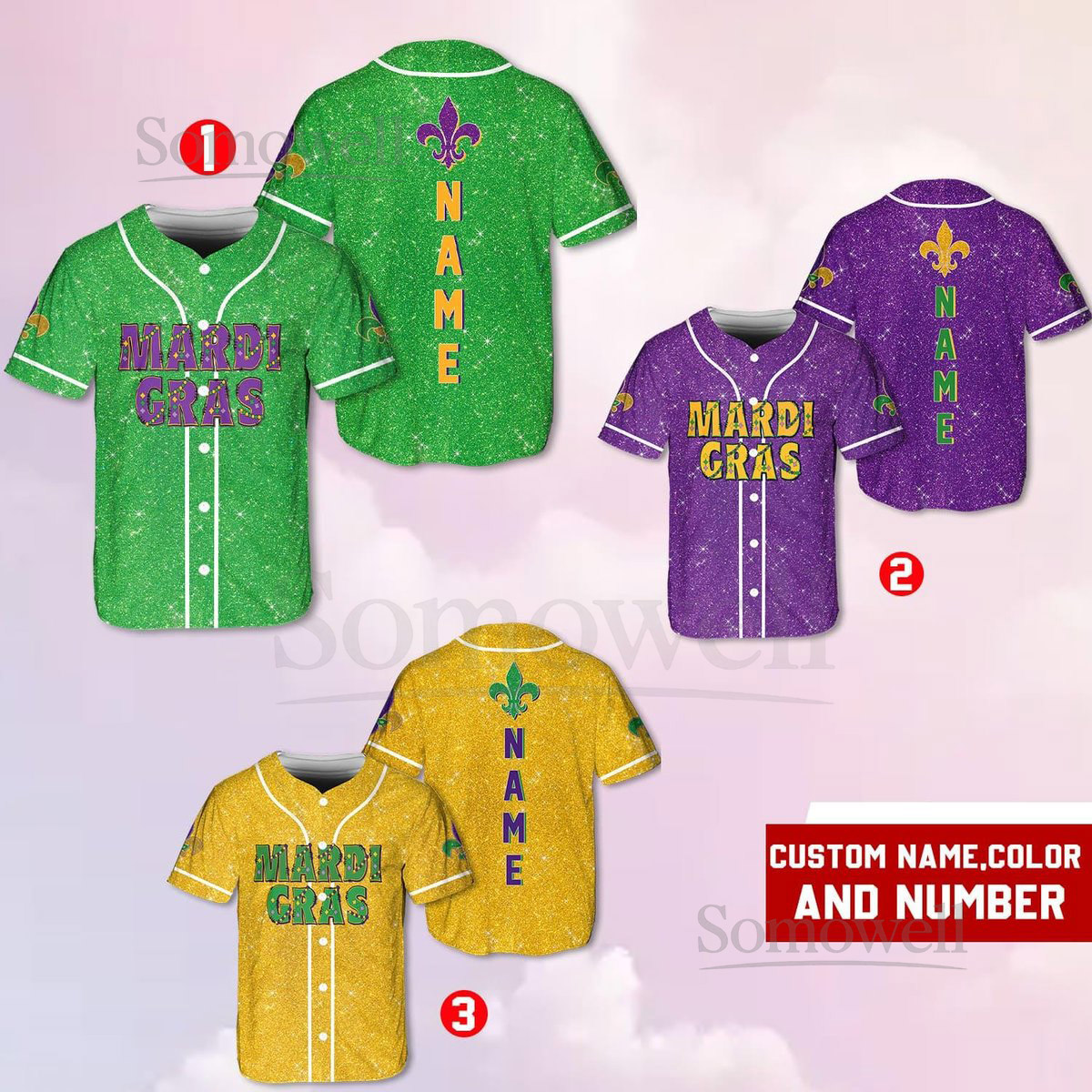 Personalized Glitter Mardi Gras Baseball Jersey Custom Name And Number Baseball Jersey Mardi Gras Carnival Jersey Printed Glitter_125