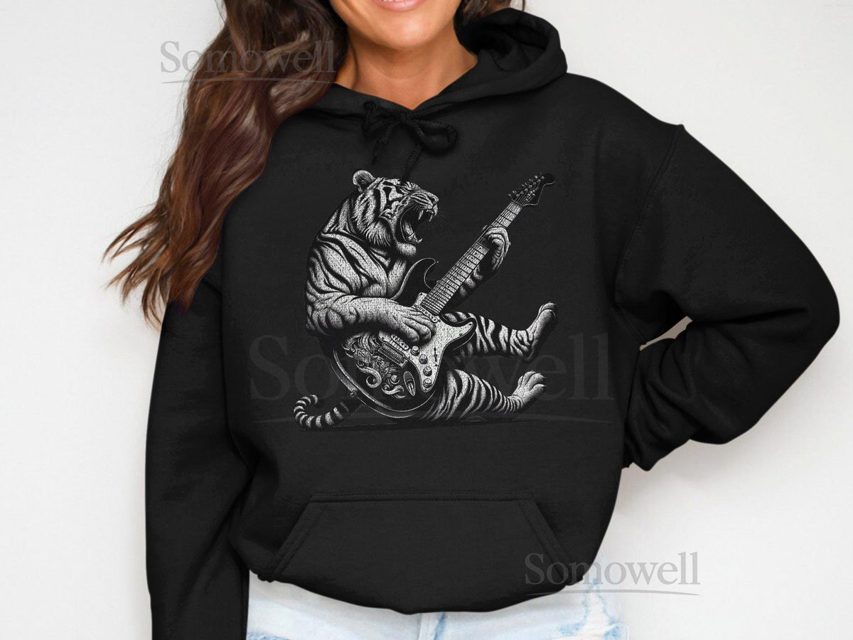 Rock and Roll Tiger Guitar T-Shirt Animal Musician Tee_730