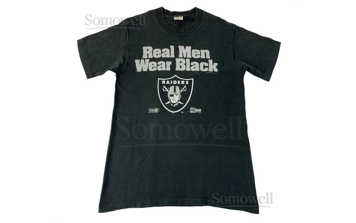 Vintage 90s Real Men Wear Black Las Vegas Raiders Team Nfl Crewneck Printed Tee T-shirt Unisex Wear Streetwear Size S E401_790