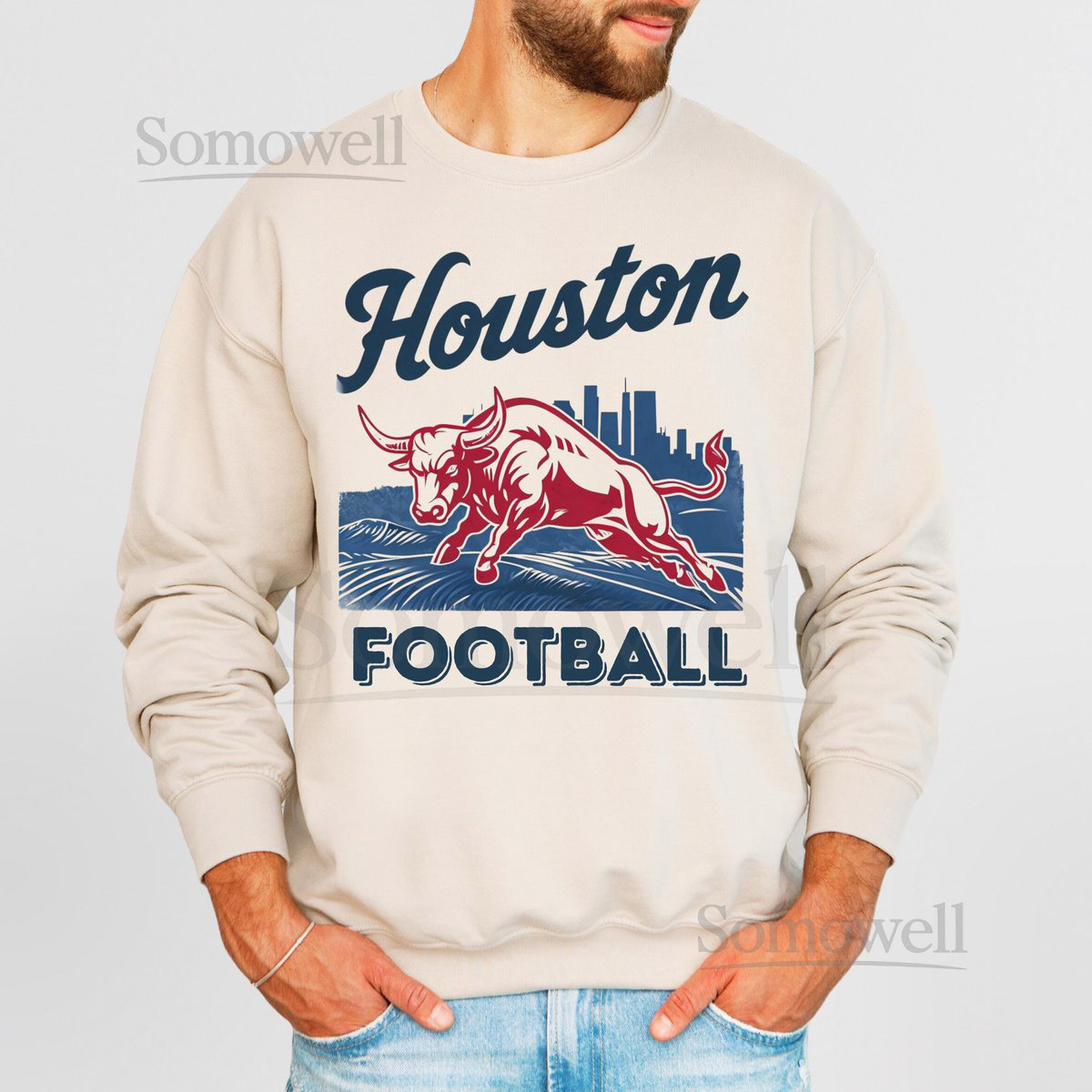 Houston Football Sweatshirt - Retro Football Gameday Crewneck - Football Pullover - Texans Swea_254