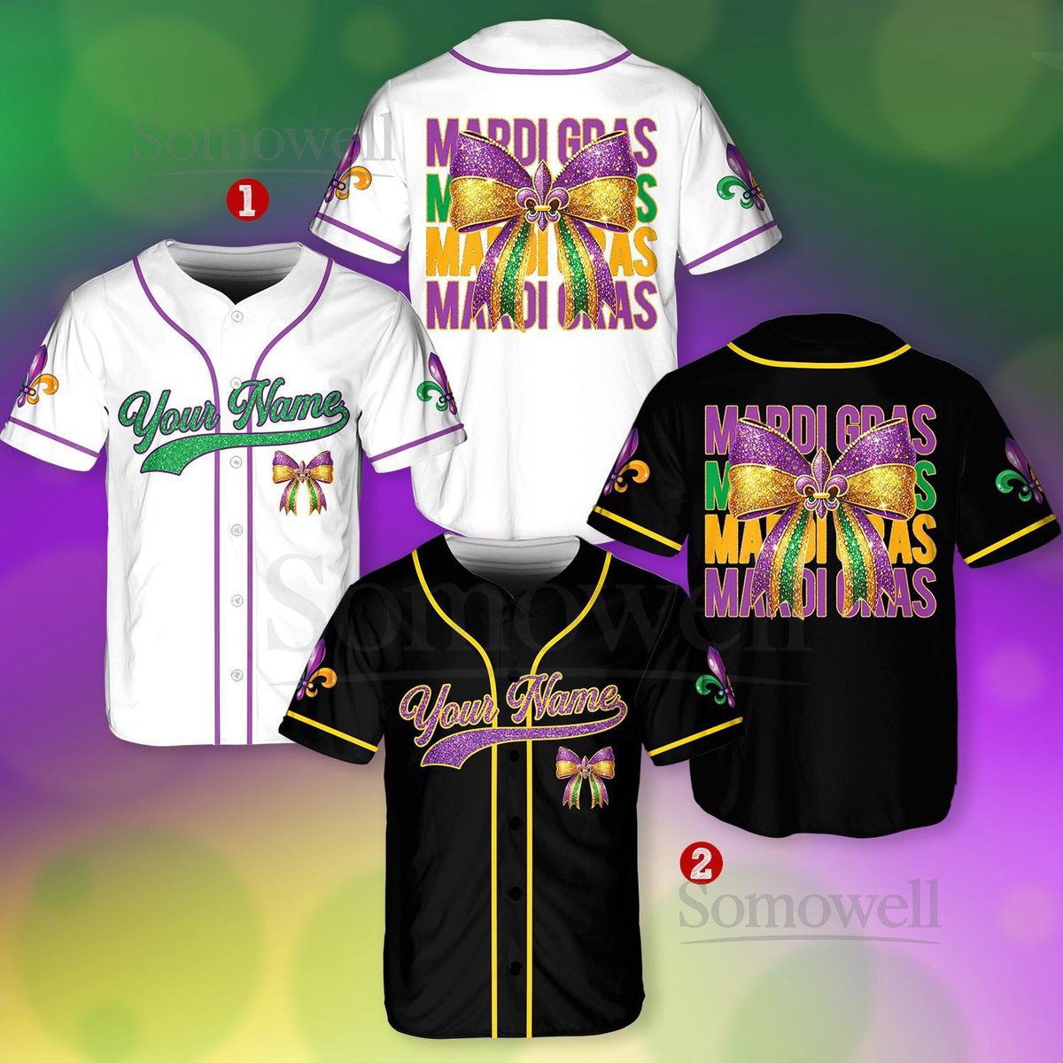 Personalized Mardi Gras Baseball Jersey Men Women Kid Youth Custom Mardi Gras With Bow Ribbon Baseball Jersey Perfect For Carnival_262