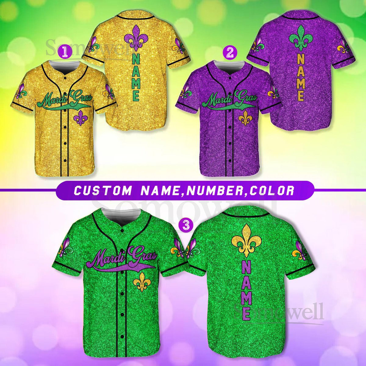 Personalized Glitter Mardi Gras Baseball Jersey Custom Name And Number Baseball Jersey Mardi Gras Carnival Jersey Printed Glitter_126