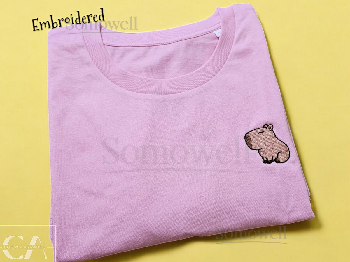 Embroidered Capybara T-shirt Organic Cotton Unisex Tee_55