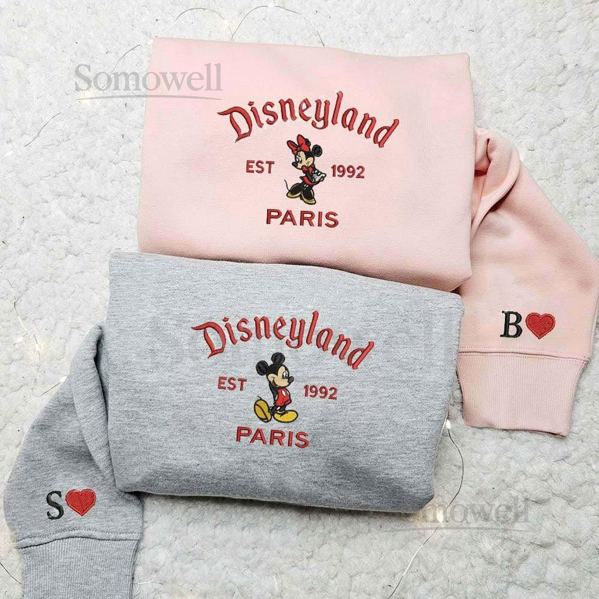 Mickey And Minnie Valentine Embroidered Sweatshirt Disney Couple Matching Couple Shirt Disneyland Embroidery HoodieDisneyworld Shirt_123