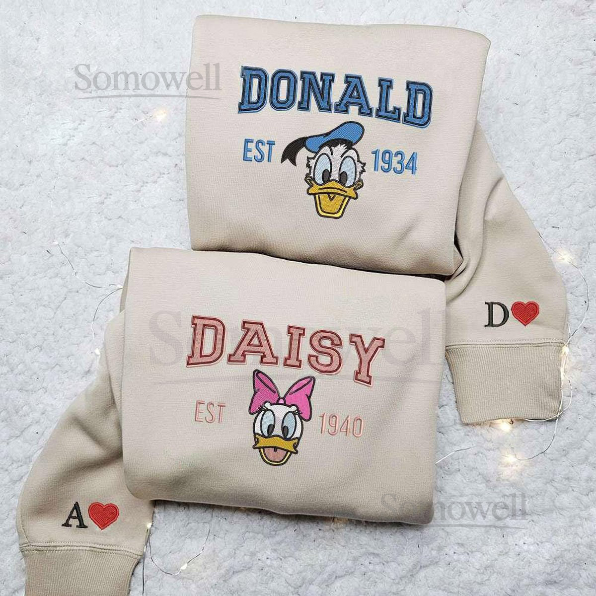 Daisy Duck And Donald Duck Embroidered Sweatshirt Disney Characters Couple Hoodie Disneyland Family Matching Shirt Magic Kingdom_37