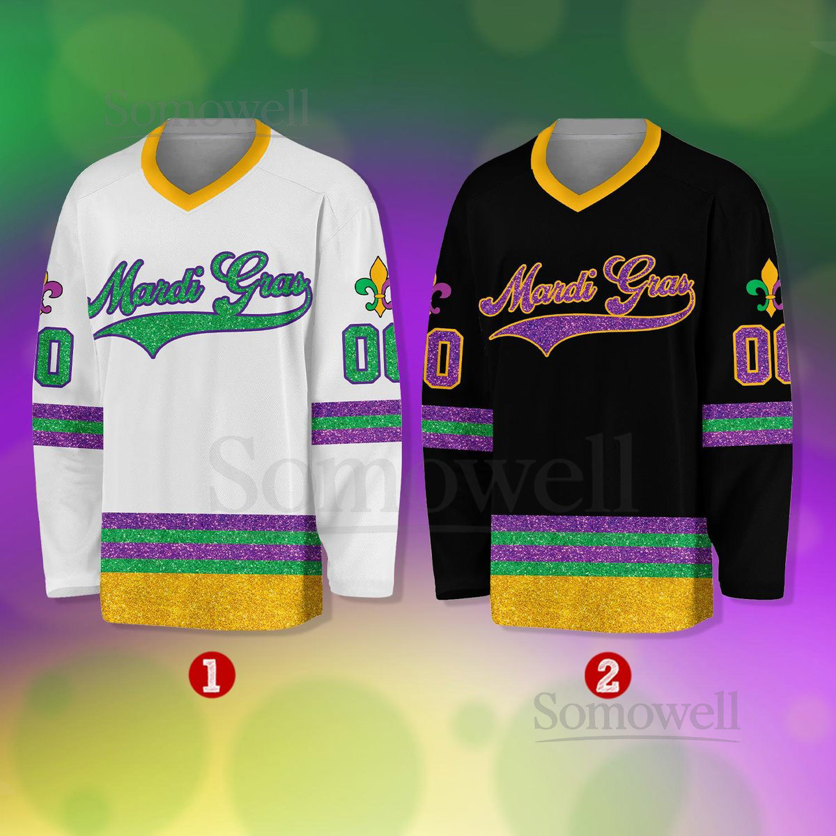 Personalized Glitter Mardi Gras Hockey Jersey Custom Name Mardi Gras Jersey Hockey Jersey Uniform For Hockey Fans Mardi Gras Outfit_132