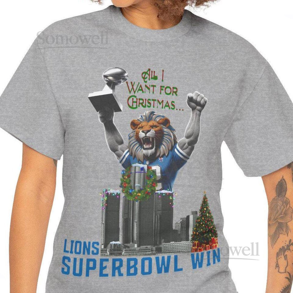 Lions Super Bowl Win - Christmas Shirt Unisex Heavy Cotton Tee Detroit Football Detroit Lions Tee Lions Fan Gift Football Christmas Wish_567