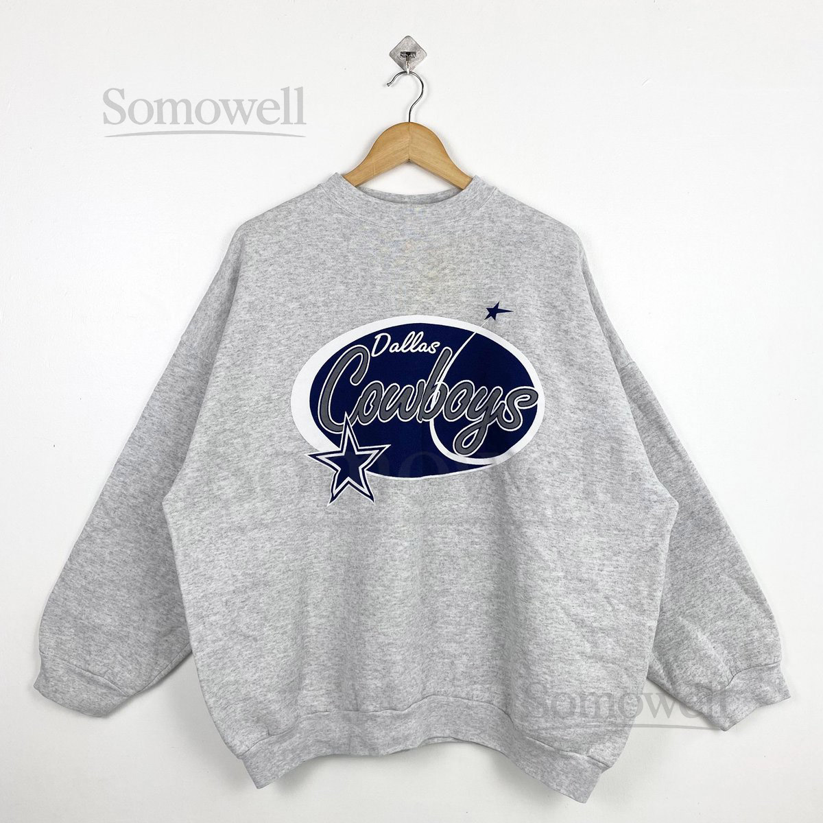 90s NFL Dallas Cowboys Crewneck Sweatshirt Print Logo Grey Color Mens 3XL_8