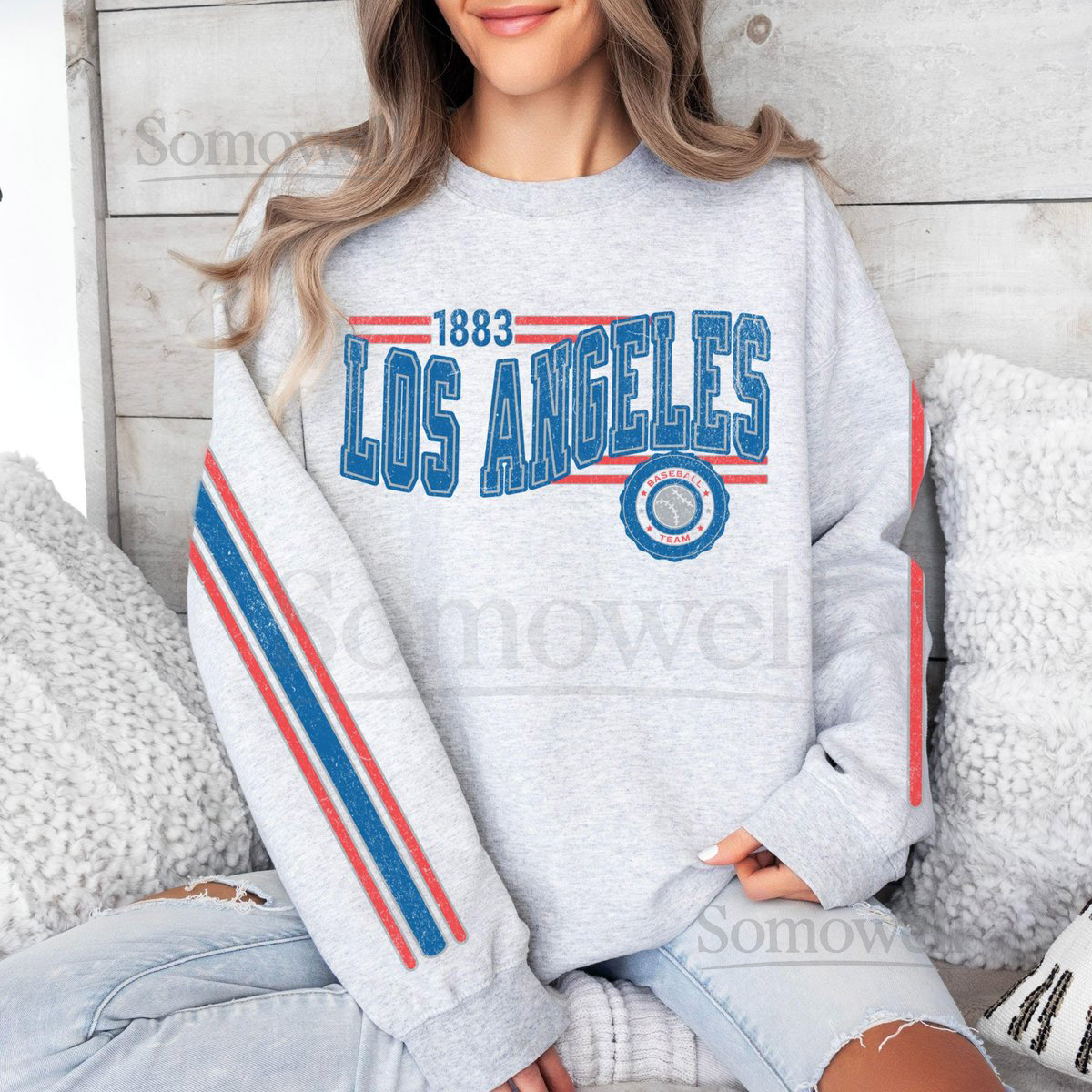 Los Angeles Baseball Vintage Retro Sweatshirt Unisex Dodger Sleeve Print Crewneck Throwback Style Sweatshirt Gift for LA Baseball Fans_611