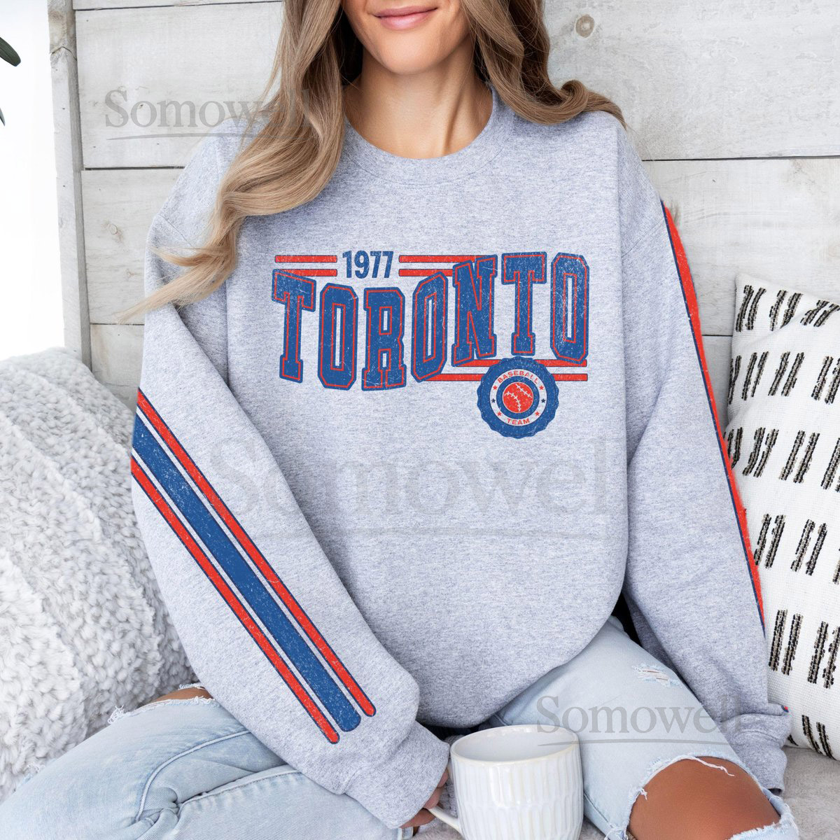 Toronto Baseball Vintage Retro Sweatshirt Unisex Blue Jay Sleeve Print Crewneck Throwback Style Sweatshirt Gift for Toronto Baseball Fans_850