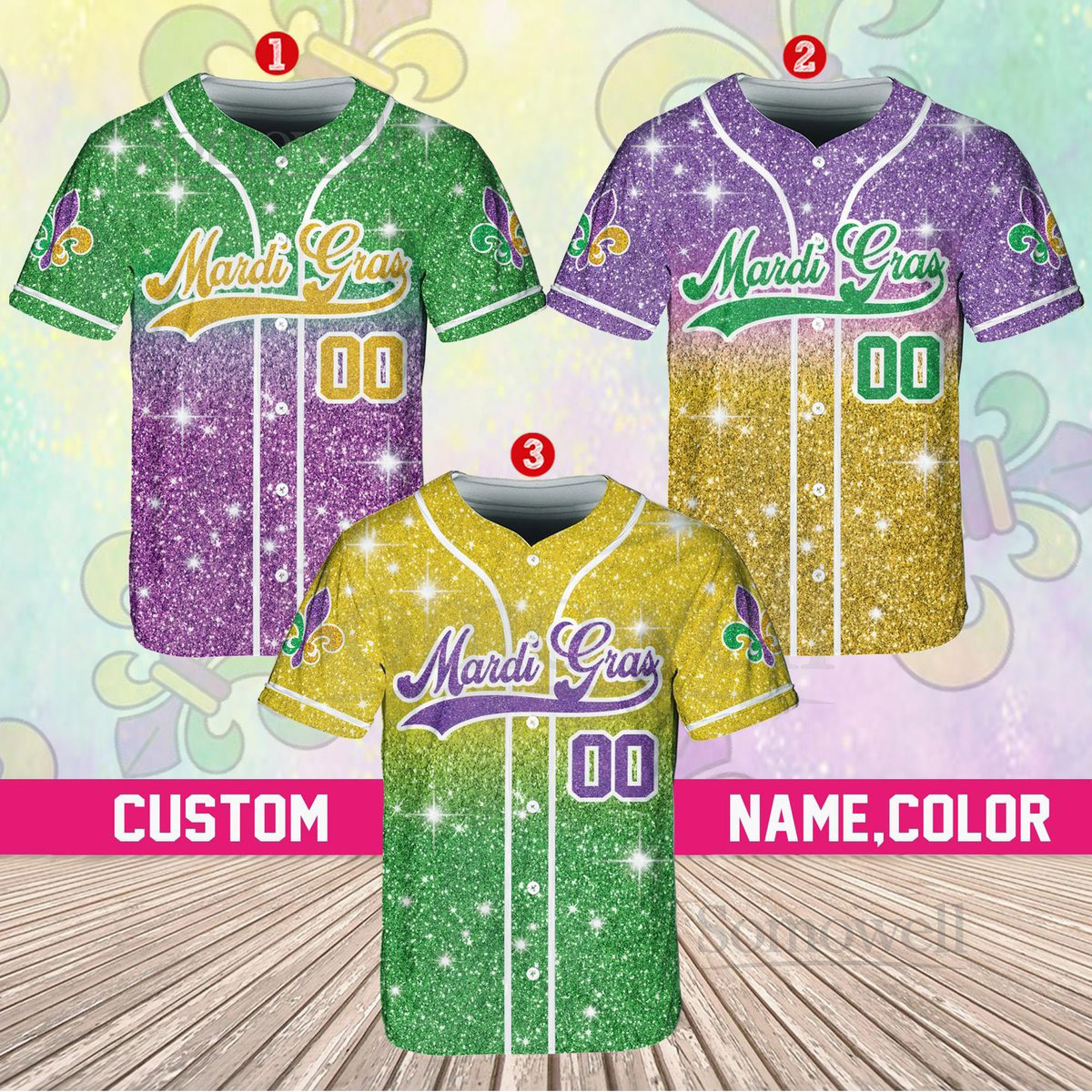 Personalized Glitter Mardi Gras Baseball Jersey Custom Name And Number Baseball Jersey Mardi Gras Carnival Jersey Printed Glitter_127