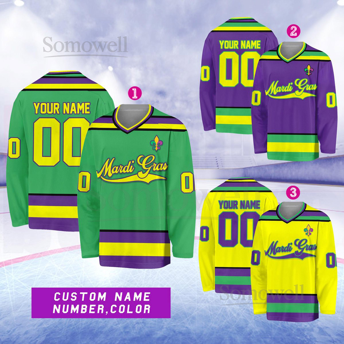 Personalized Mardi Gras Hockey Jersey Custom Name Mardi Gras Hockey Jersey Hockey Jersey Uniform For Hockey Fans Mardi Gras Outfit_273