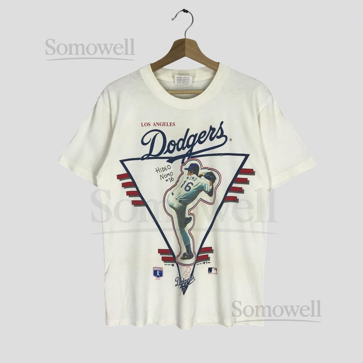 Vintage 90s Los Angeles Dodgers White Tshirt Medium Dodgers Hideo Nomo 16 Baseball Mlb Sport Team Crewneck T-shirt LA Dodgers Size M_1040