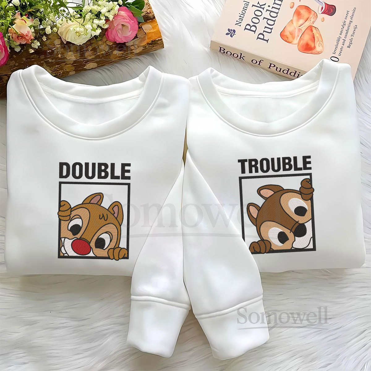 Chip And Dale Embroidered Sweatshirt Double Trouble Shirt Disney Couple Shirt Disney Family Shirt Matching Shirt Embroidery Hoodie_12