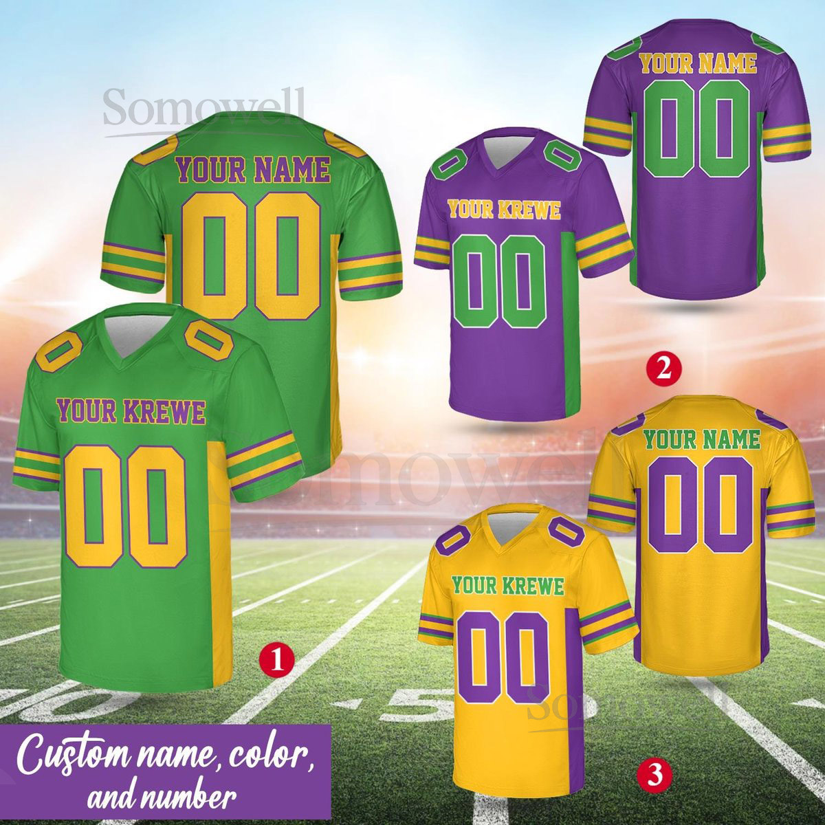 Personalized Mardi Gras Football Jersey Custom Your Krewe Name And Number V-neck Short Sleeve Jersey Mardi Gras Jersey Family Matching_267