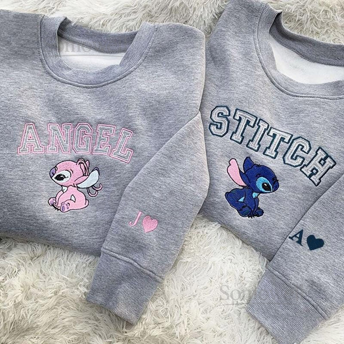 Personalized Stitch And Angel Embroidered Hoodie Anniversary Matching Shirt Disney Couple Sweatshirt Valentines Day Gift For Couple_139