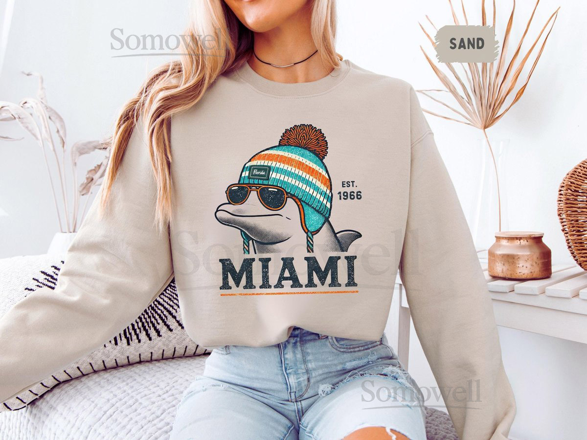 Miami Football Sweatshirt Sports Team Fan Gear Game Day Crewneck Football Fan Gift Dolphins Team Apparel_453