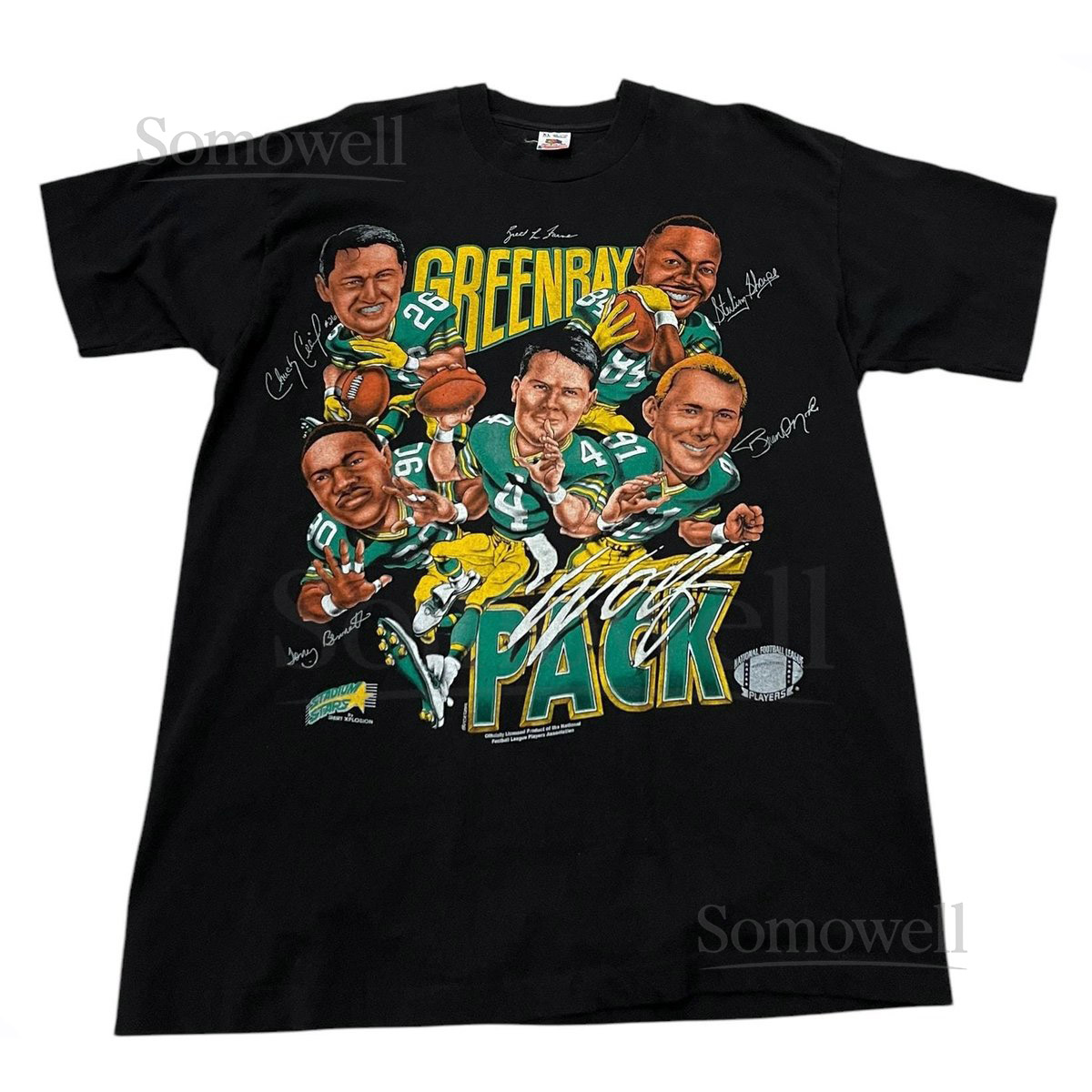 Vintage Green Bay Packers Wolf Pack Caricature T-shirt Favre NFL Football Sz XL_746