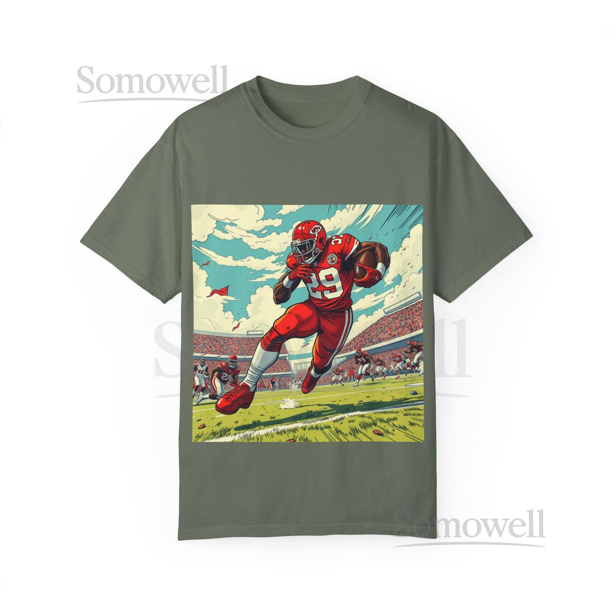 Kareem Hunt 29 Kansas City Chiefs Comic Flying Superhero Style T-Shirt NFL Comfort Colors Tshirt_391