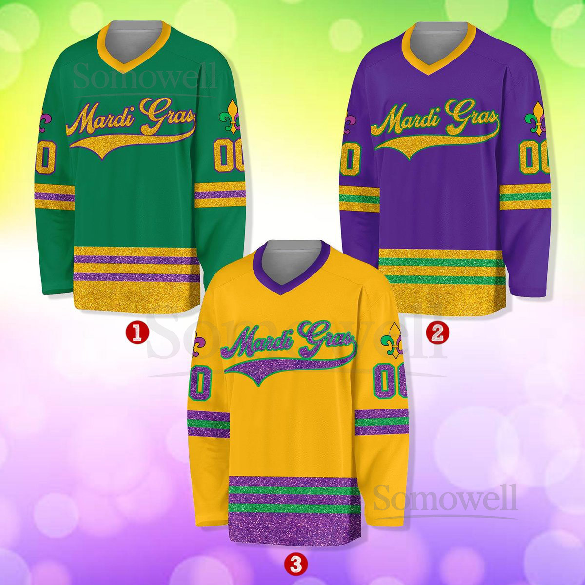 Personalized Glitter Mardi Gras Hockey Jersey Custom Name Mardi Gras Jersey Hockey Jersey Uniform For Hockey Fans Mardi Gras Outfit_133