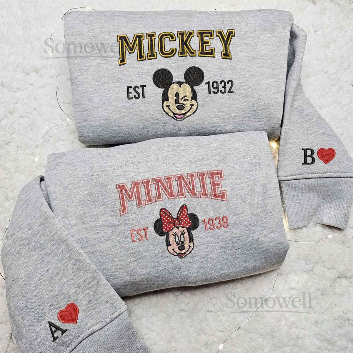 Mickey Mouse And Minnie Mouse Embroidered Sweatshirt Disney Characters Couple Hoodie Disneyland Family Matching Shirt Magic Kingdom_124