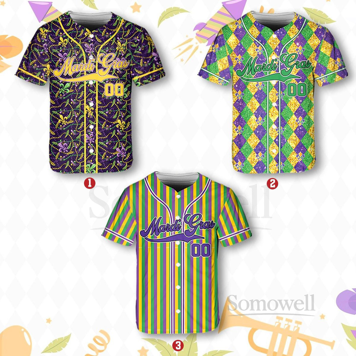 Personalized Mardi Gras Baseball Jersey Custom Name And Number Baseball Jersey Mardi Gras Carnival Jersey Gift For Family Matching_247