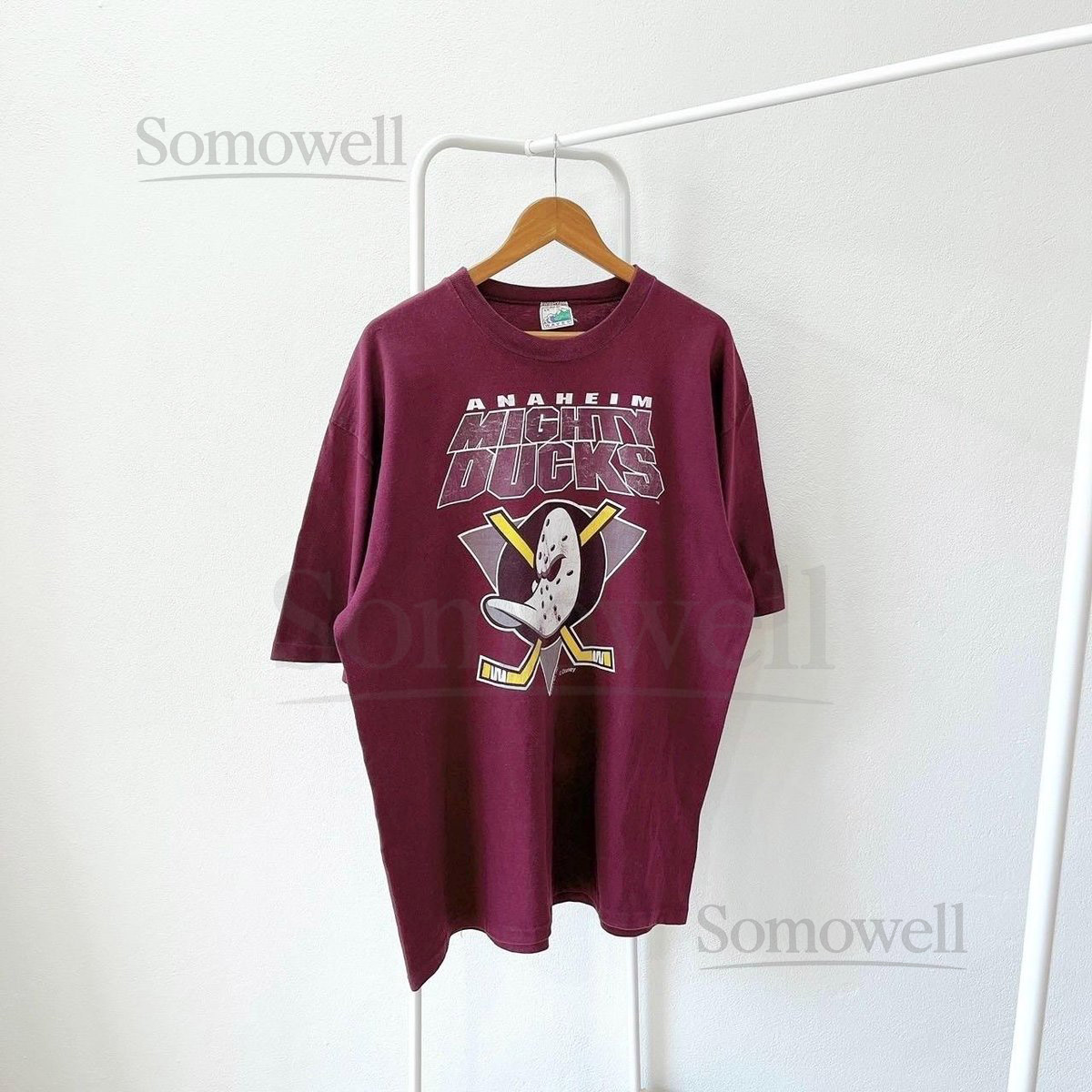 Vintage 90s Anaheim Mighty Ducks Tee - Waves Purple Hockey T-Shirt XL_682