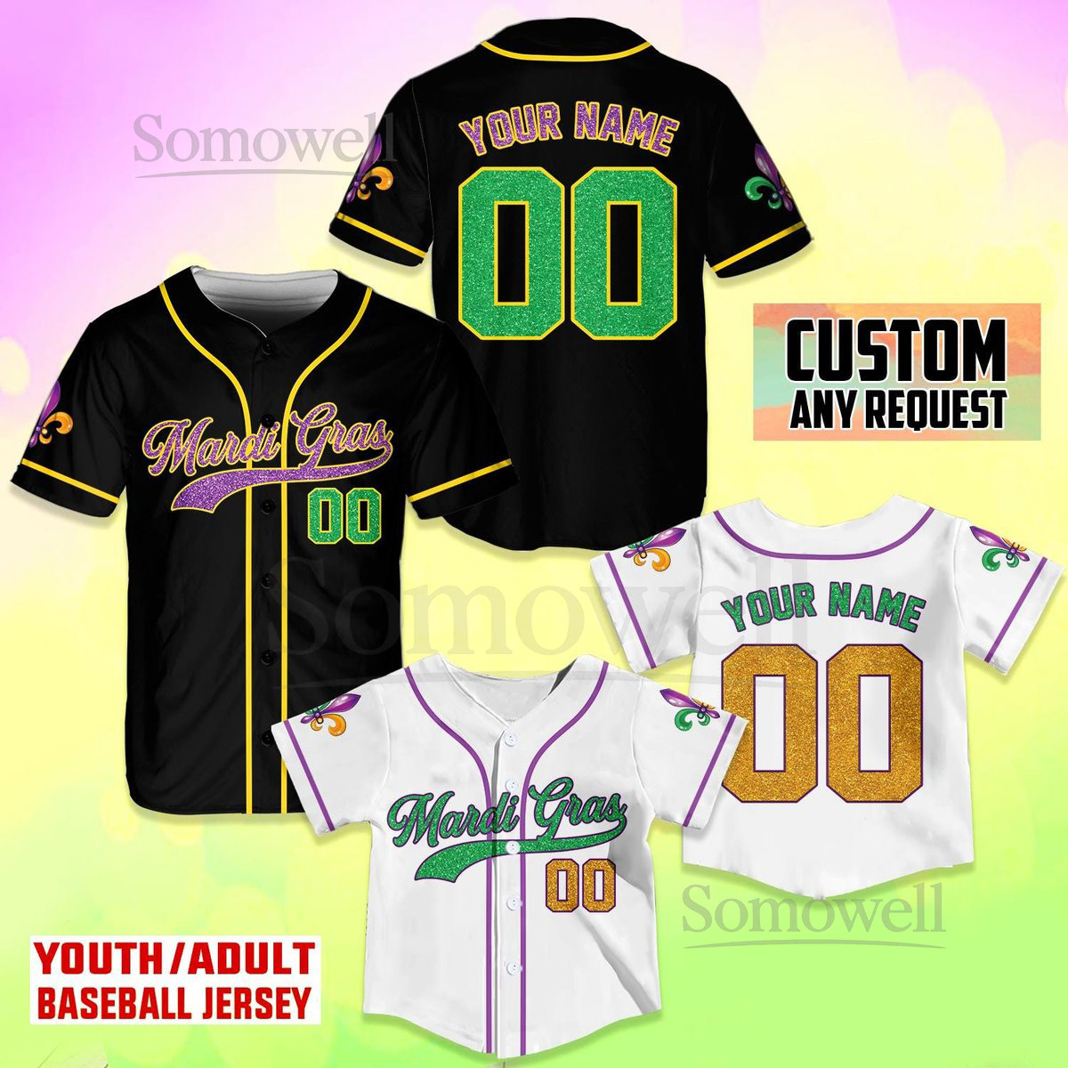 Personalized Mardi Gras Baseball Jersey Custom Name And Number Baseball Jersey Mardi Gras Carnival Jersey Gift For Family Matching_249