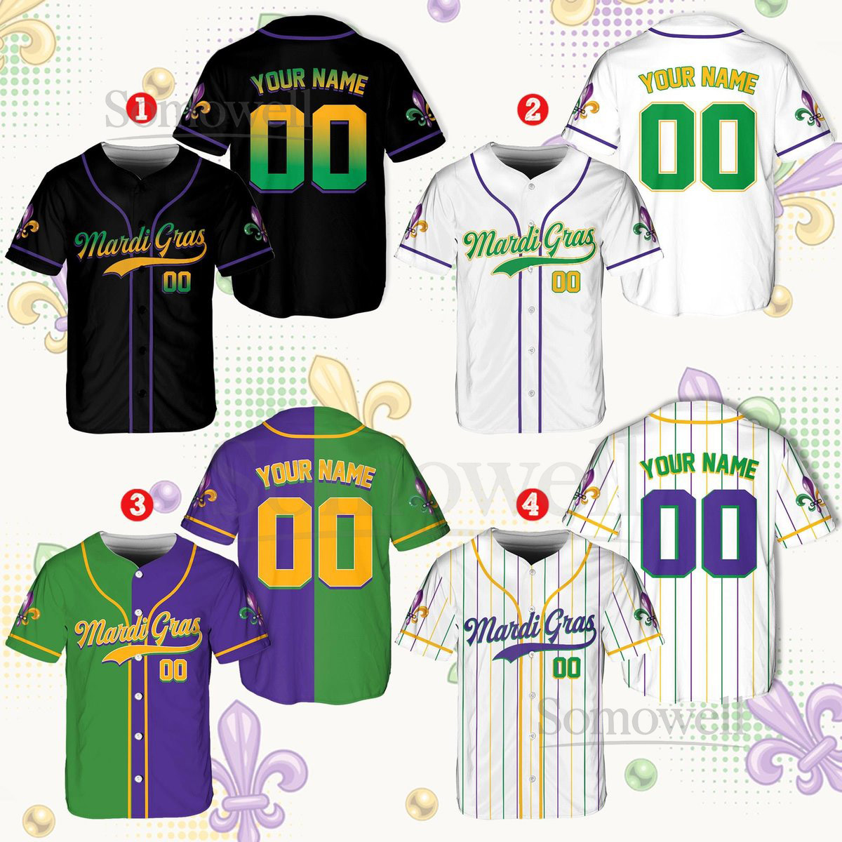 Personalized Mardi Gras Baseball Jersey Custom Name And Number Baseball Jersey Mardi Gras Carnival Jersey Gift For Family Matching_252