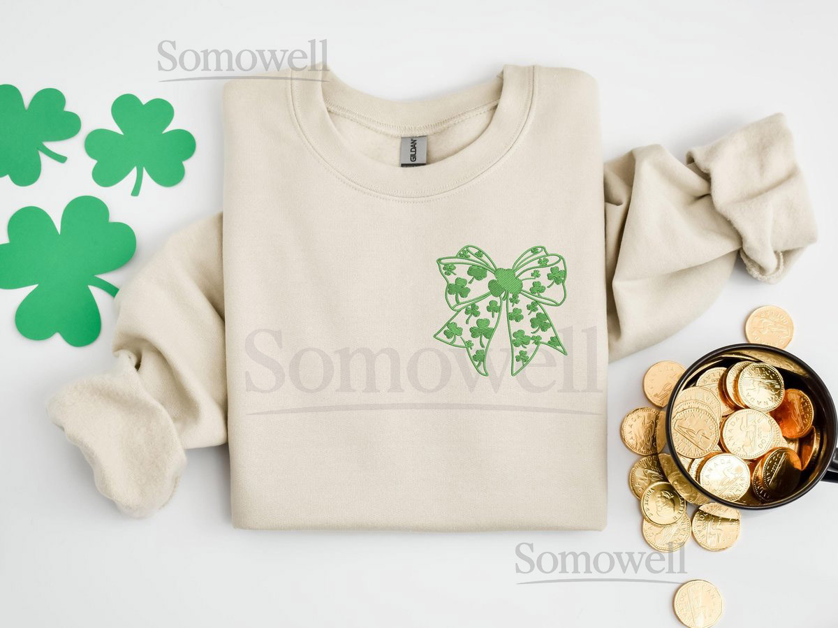 Embroidered Coquette Bow Embroidered Irish SweatshirtEmbroidered Shamrock Sweatshirt Irish Shirt Embroidered St Patricks Day Shirt_70