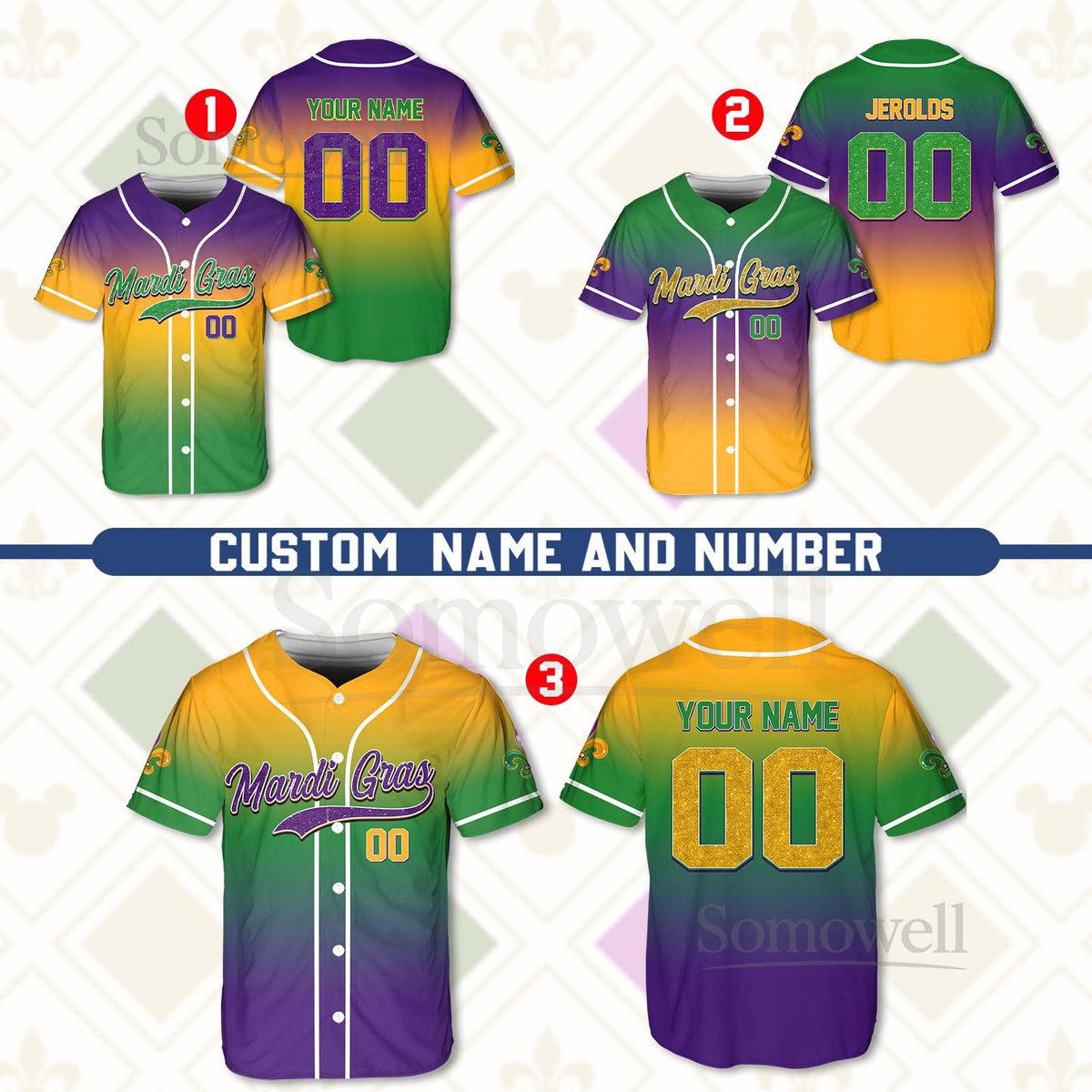 Personalized Mardi Gras Baseball Jersey Custom Name And Number Baseball Jersey Mardi Gras Carnival Jersey Gift For Family Matching_253