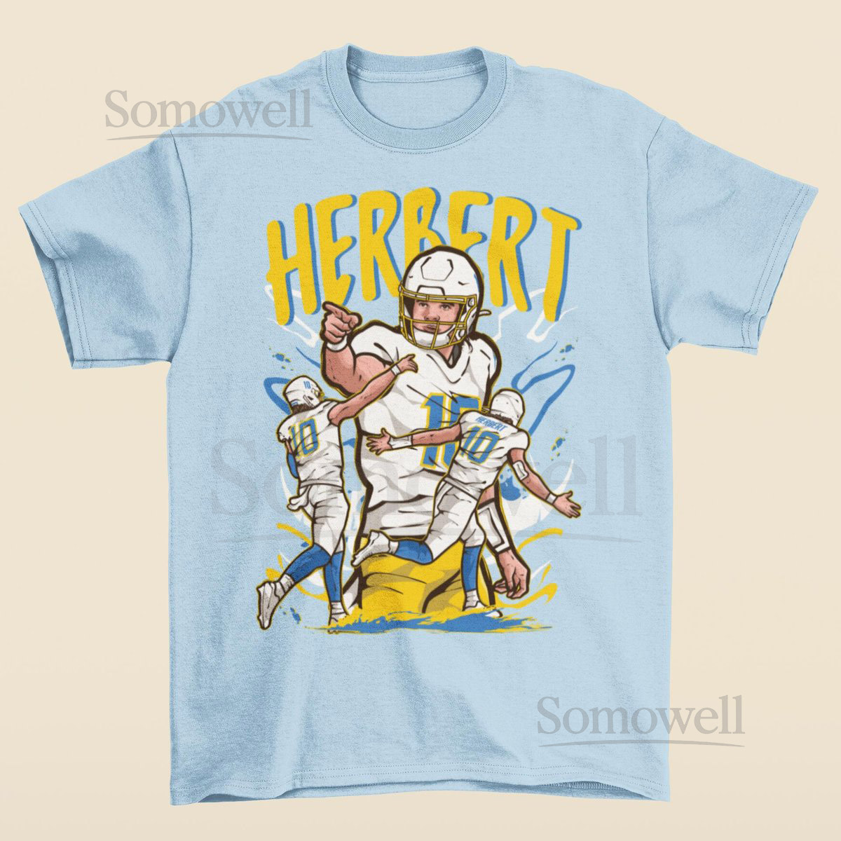 Justin Herbert Cartoon Style Los Angeles Football T-Shirt_227