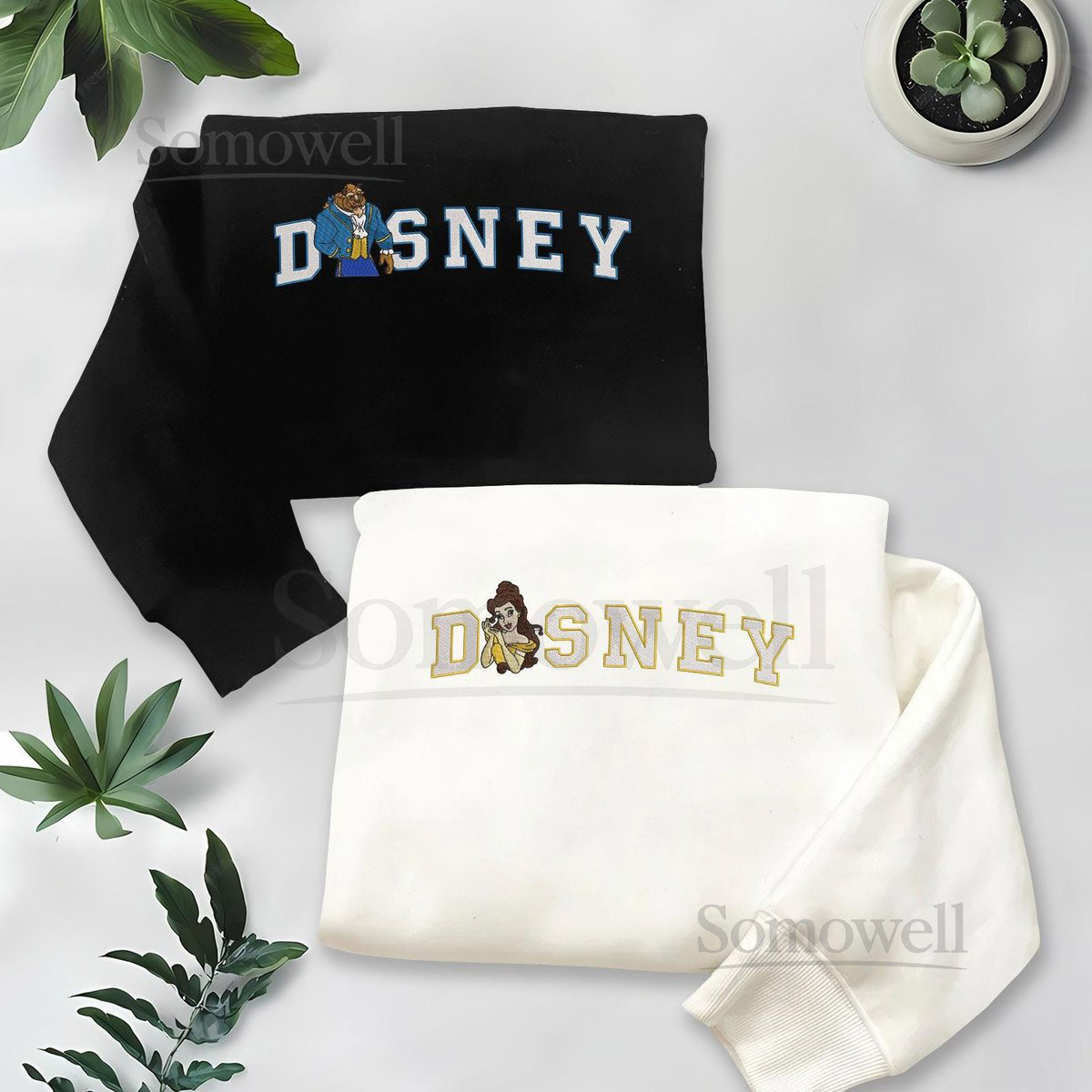 Beast And The Beauty Embroidered Sweatshirt Disney Couple Shirt Movie Cartoon Embroidery Couple Hoodie Valentine Shirt Couple Gifts_10