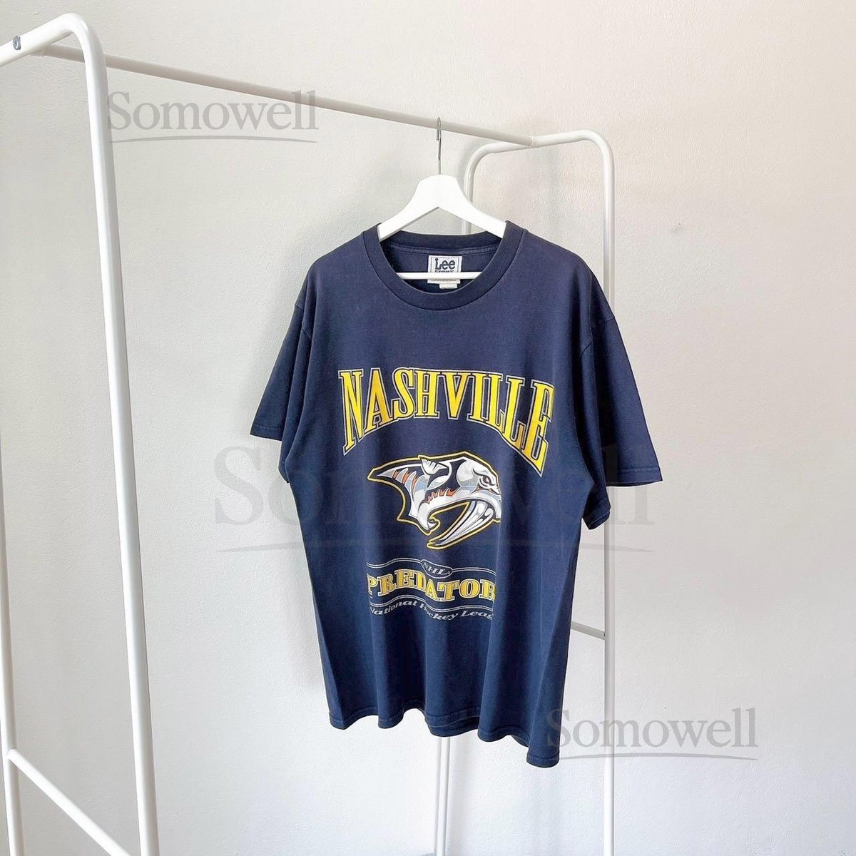 Vintage Nashville Predators NHL hockey Lee sport blue t-shirt L_737