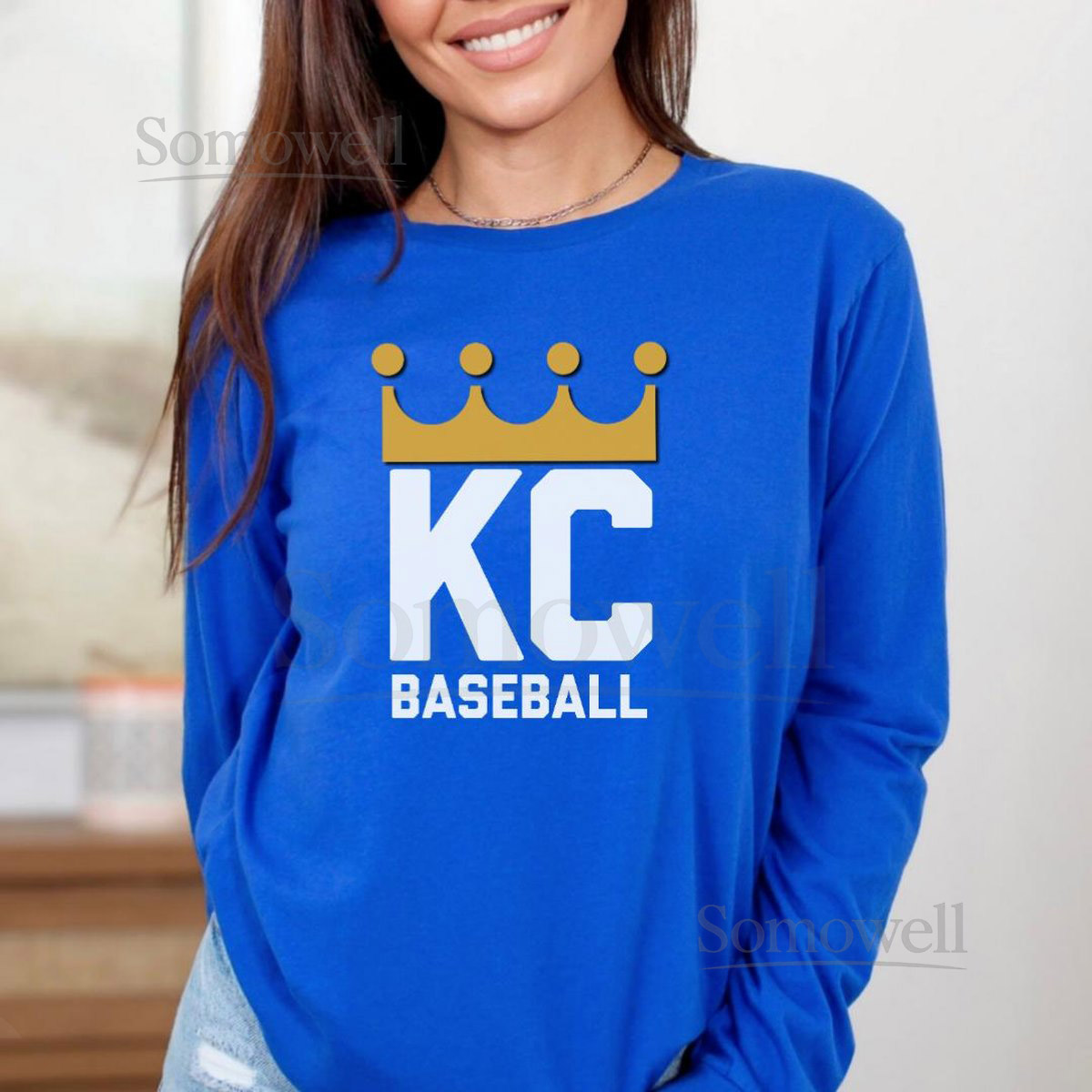 KC Royals Baseball Longsleeve T-Shirt Unisex Crown Tee_508