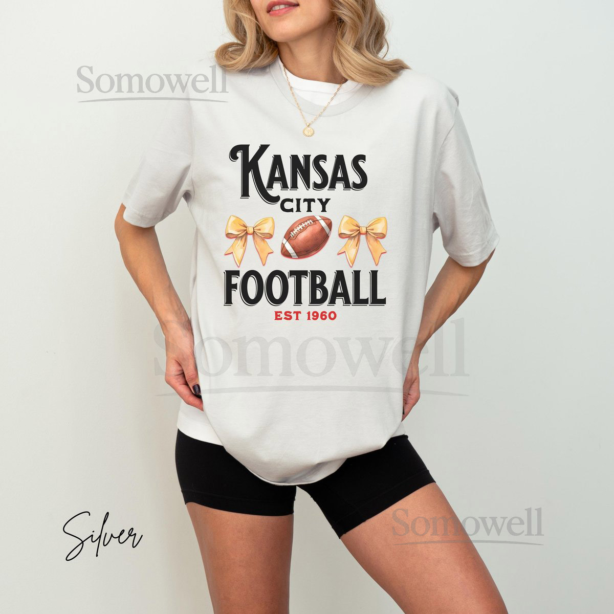 Kansas City Chiefs Football Shirt Bow and Football Design Super Bowl Attire Girly KC Chiefs Shirt Everyday Wear Shirt Comfy Cozy Shirt_267