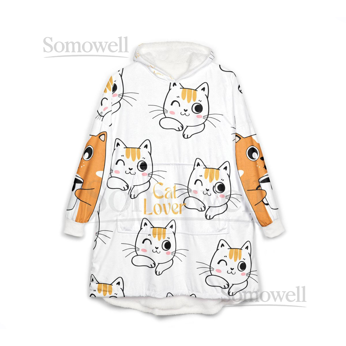 Cat Lover Unisex Hoodie Blanket Snuggly Hoodie Blanket Cozy Cat Print Throw Cat Lady Gift Feline Theme Wearable Blanket_14