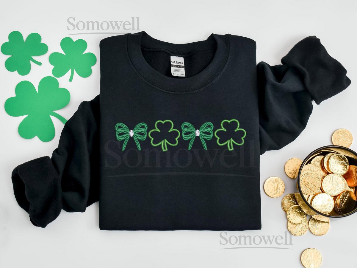 Embroidered Shamrock Sweatshirt Embroidered Irish Sweatshirt Embroidered Coquette Bow Irish Shirt Embroidered St Patricks Day Shirt_93