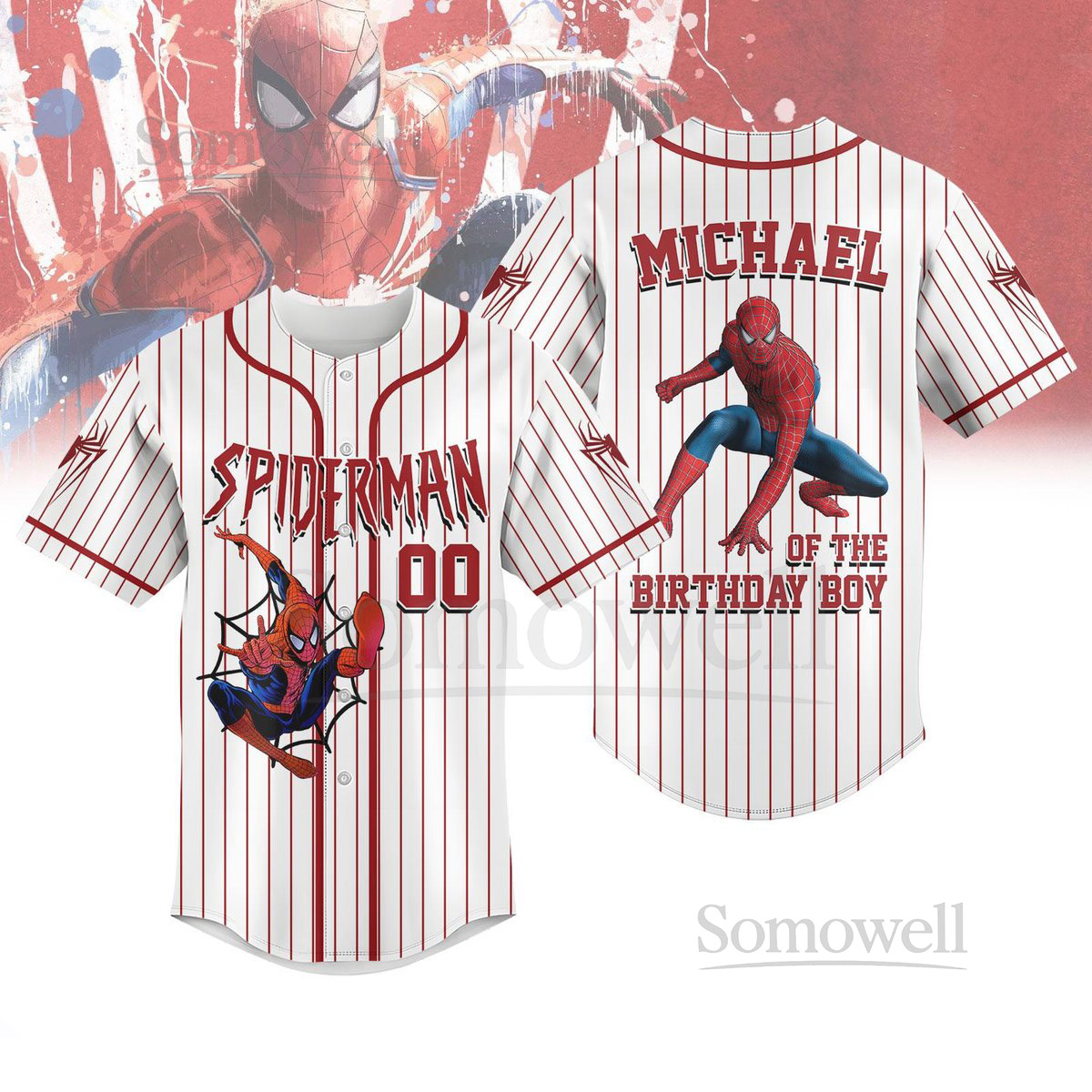 Custom Spiderman Baseball Jersey Cute Superhero Striped White Baseball Shirt Movie Jersey Birthday Boy Shirt Gifts For Him Men Boy_31