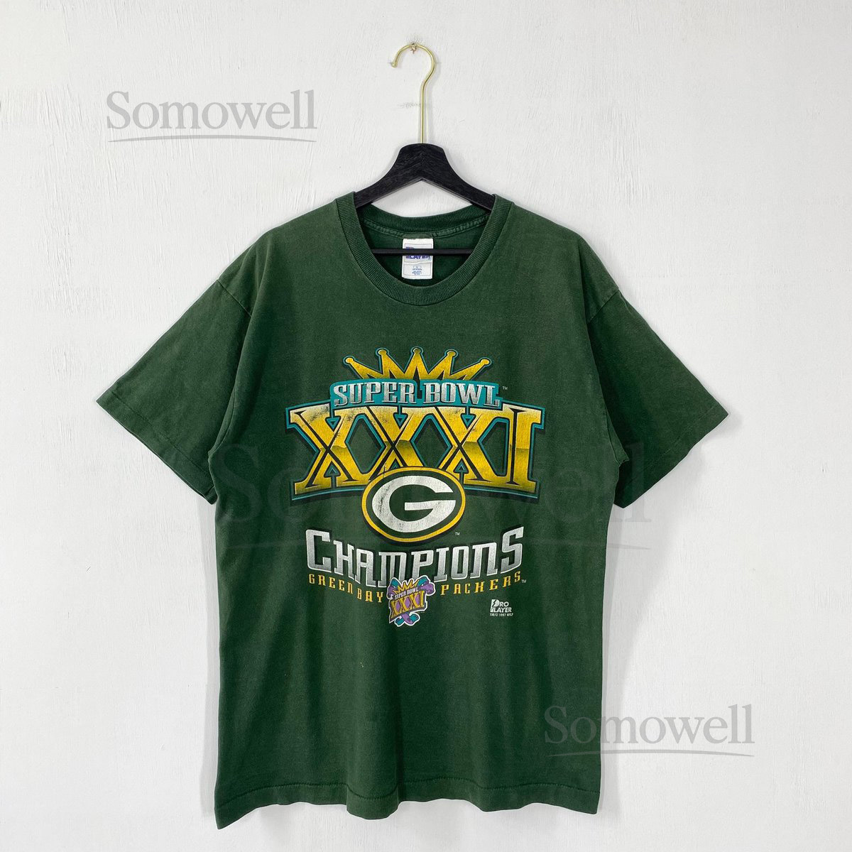 Vintage 90s Green Bay Packers T-Shirt Pro Player NFL Sportswear Single Stitch Green Large_698