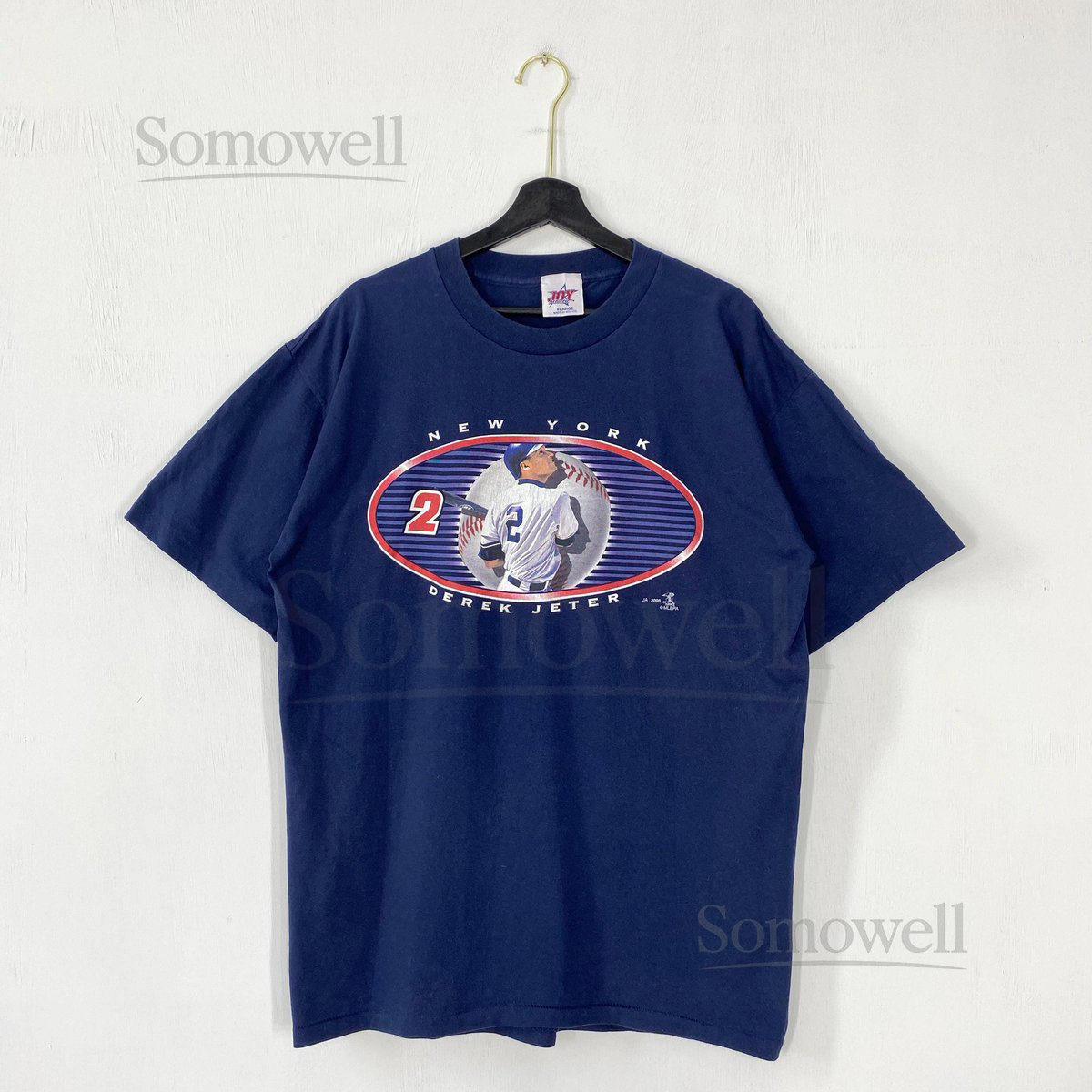 Vintage New York Yankees T-Shirt Derek Jeter MLB Sportswear Single Stitch Blue XLarge_514