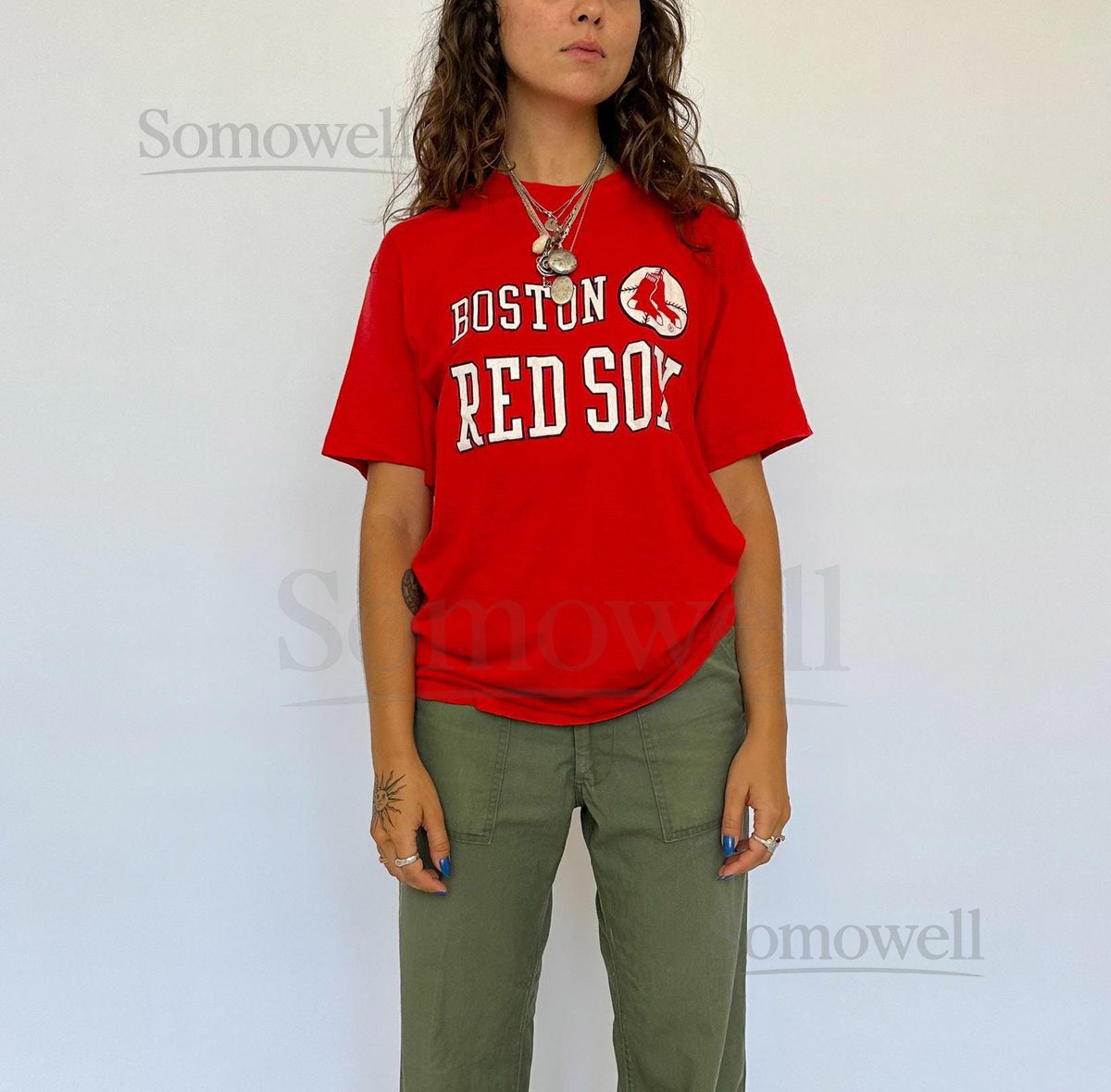 Vintage 1980s American baseball t-shirt red and white Boston Red Sox tee L_586