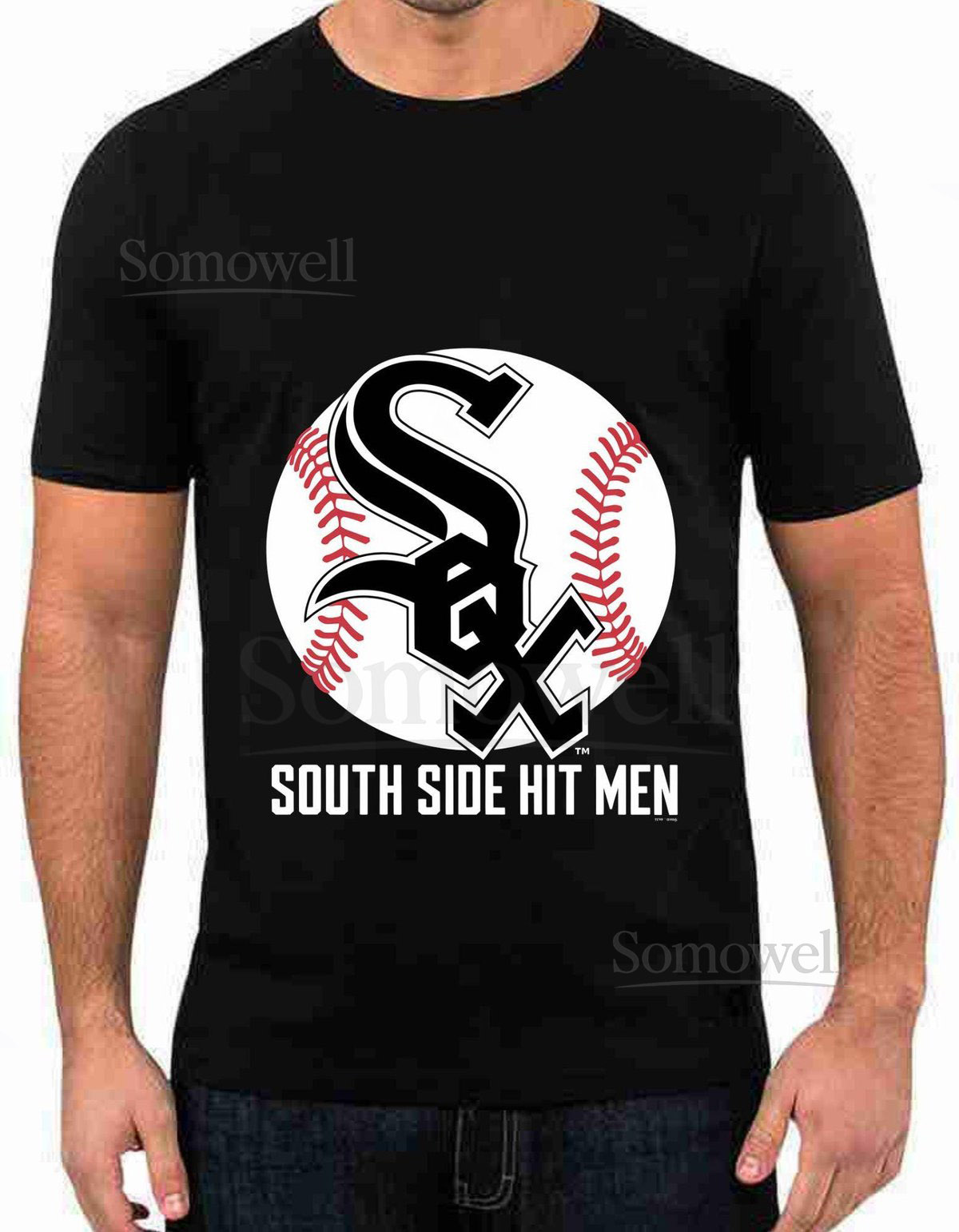 White Sox South Side Hitmen baseball Chicago MLB sports team logo Sox black and white baseball stitches fan gear apparel_603