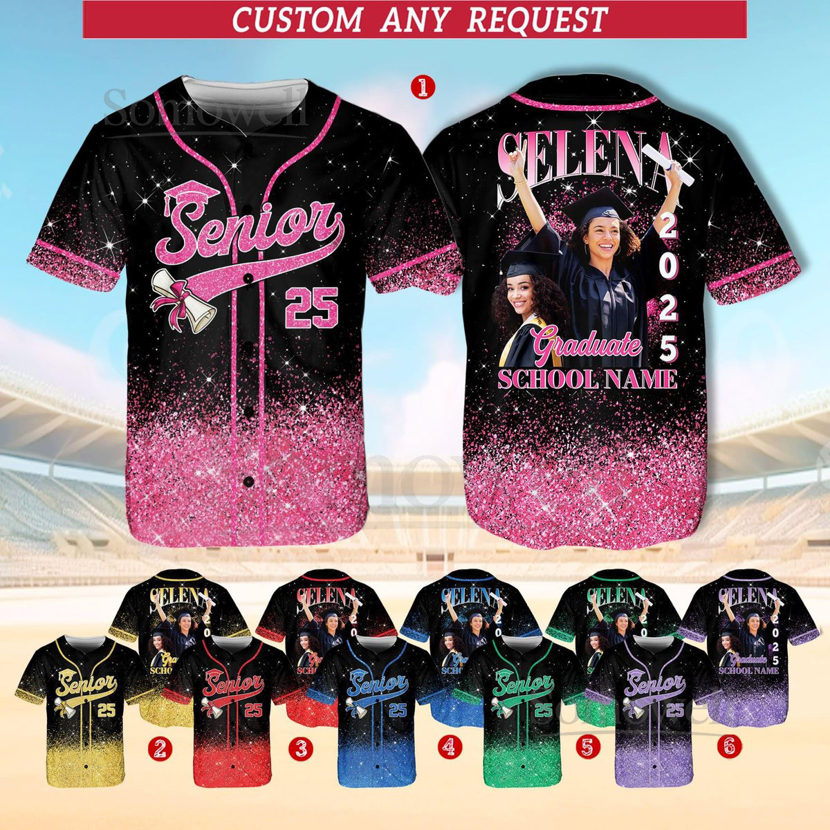 Personalized Glitter Senior 2025 Baseball Jersey with Name Photo Custom YouthAdult Senior Shirt Senior 2025 Shirt Graduation Gifts_138