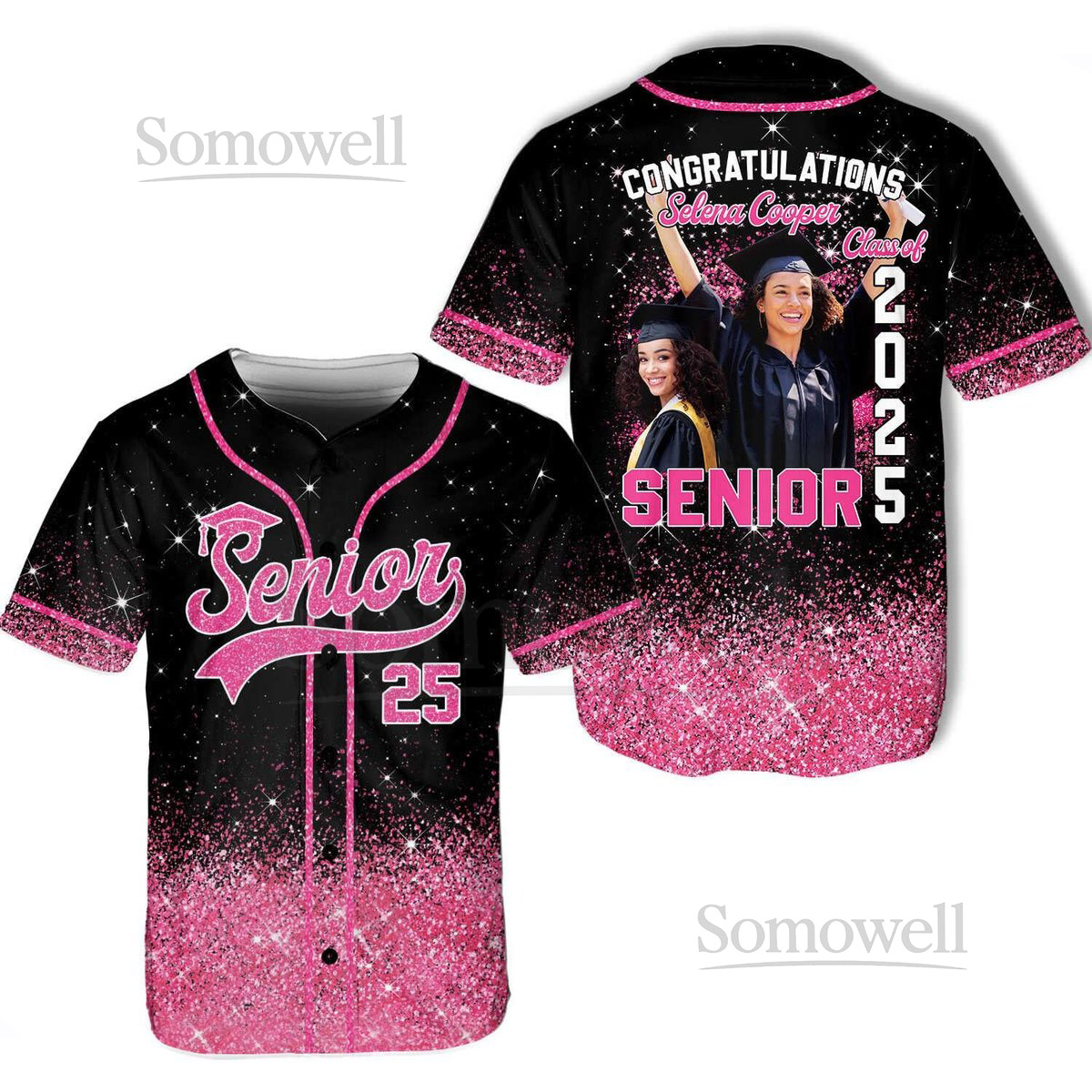 Personalized Glitter Senior 2025 Baseball Jersey with Name Photo Custom YouthAdult Senior Shirt Senior 2025 Shirt Graduation Gifts_139