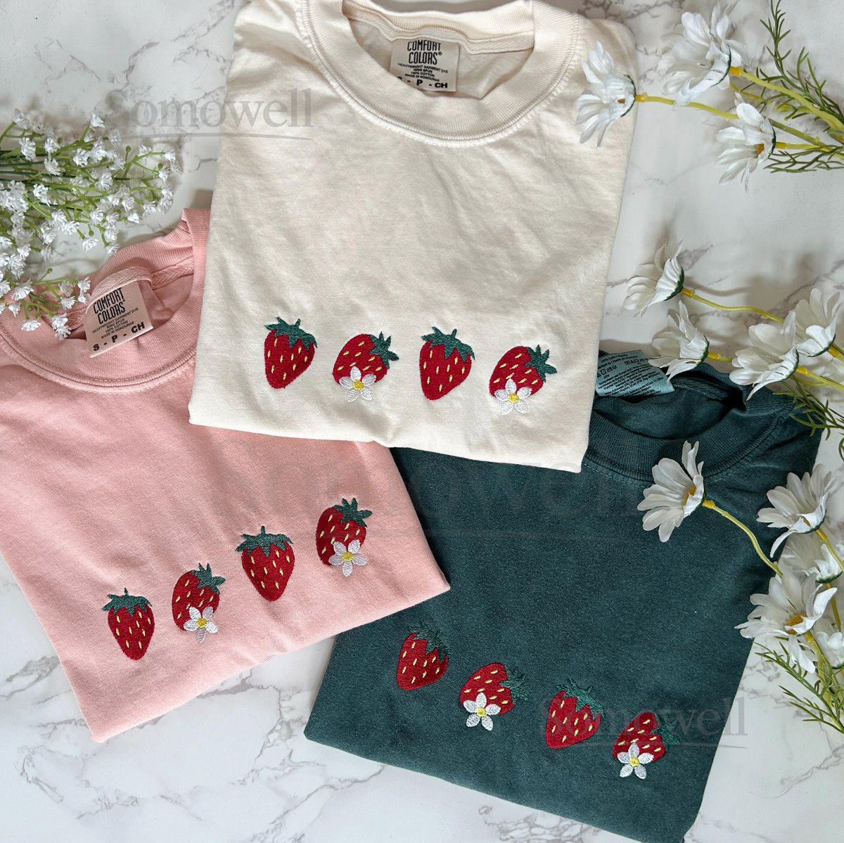 Embroidered Stawberry T-shirt Cottagecore Embroidered Shirt Floral Strawberry Tee Embroidered Spring Summer Outfit Berries Tshirt_100