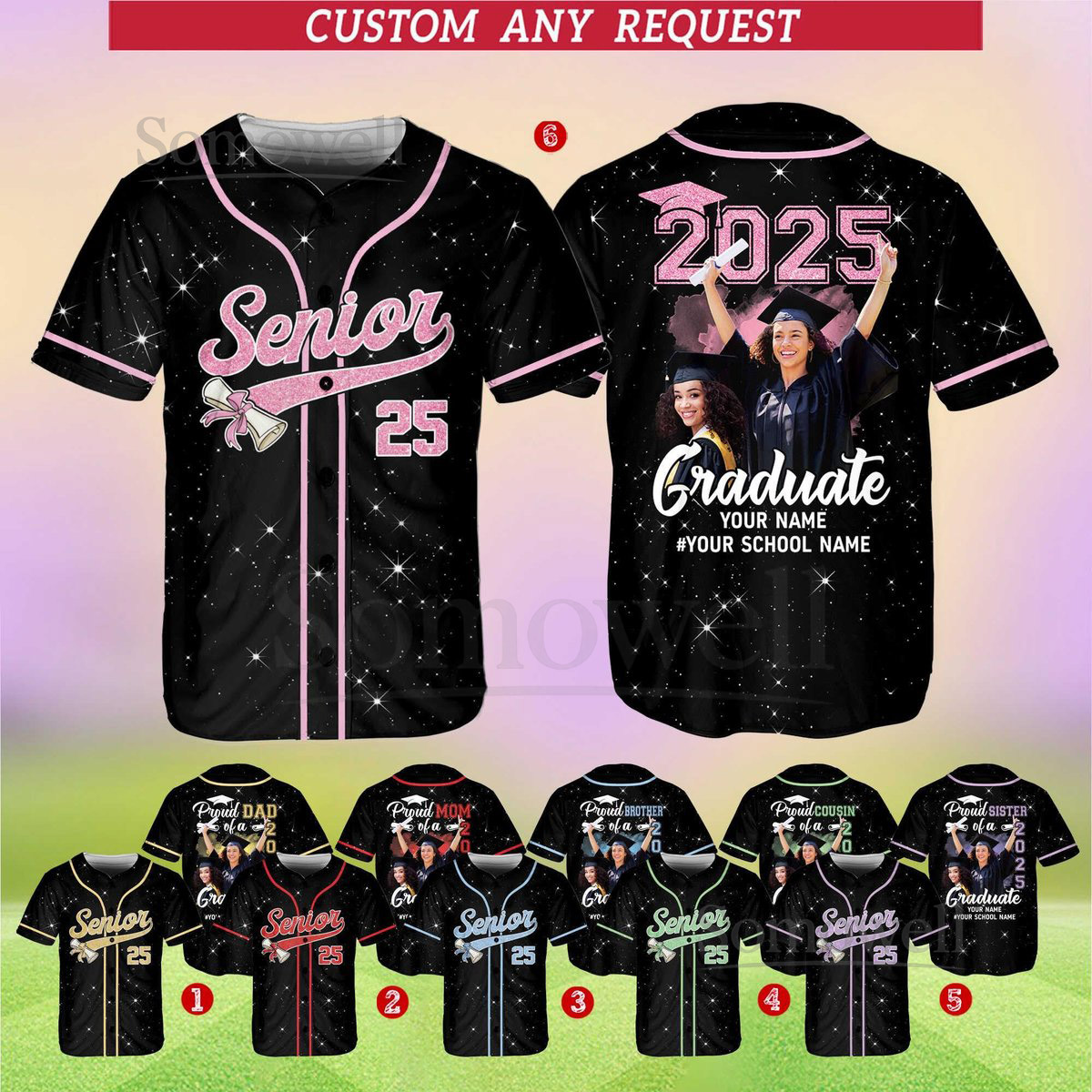 Personalized Glitter Senior 2025 Baseball Jersey with Name Photo Custom YouthAdult Senior Shirt Senior 2025 Shirt Graduation Gifts_141