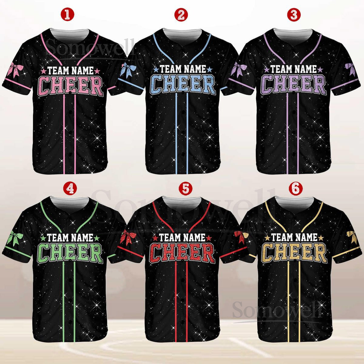 Personalized Team Name Number Bow Ribbon Baseball Jersey Custom Glitter Cheer Baseball Jersey Glitter Jersey Shirt For Cheerleader_747