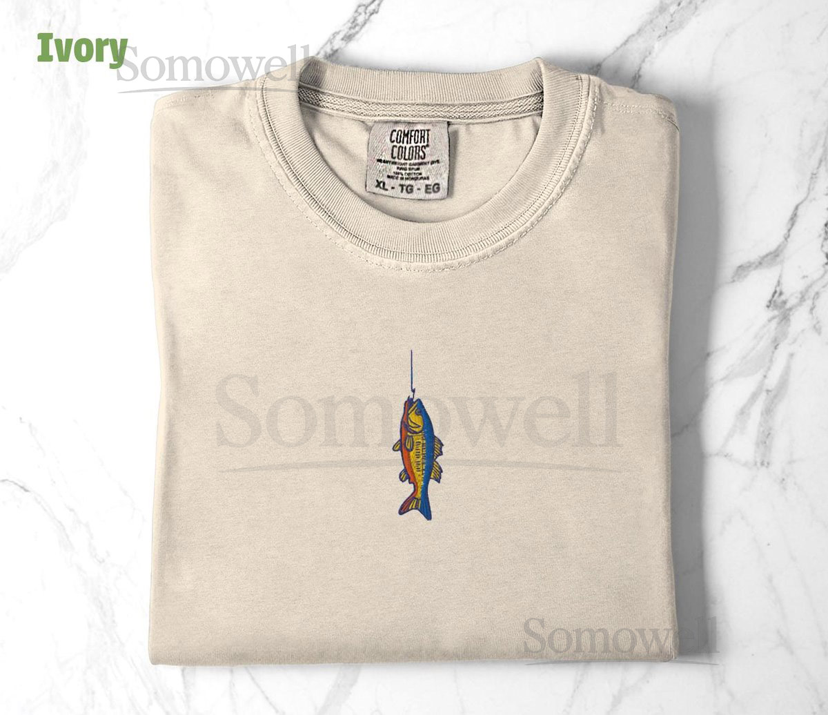 Embroidered Fish T-Shirt Fishing Lover Shirt Dad Fishing TShirt Embroidered Fishing Gift Comfort Colors Tee Casual Wear TShirt_67